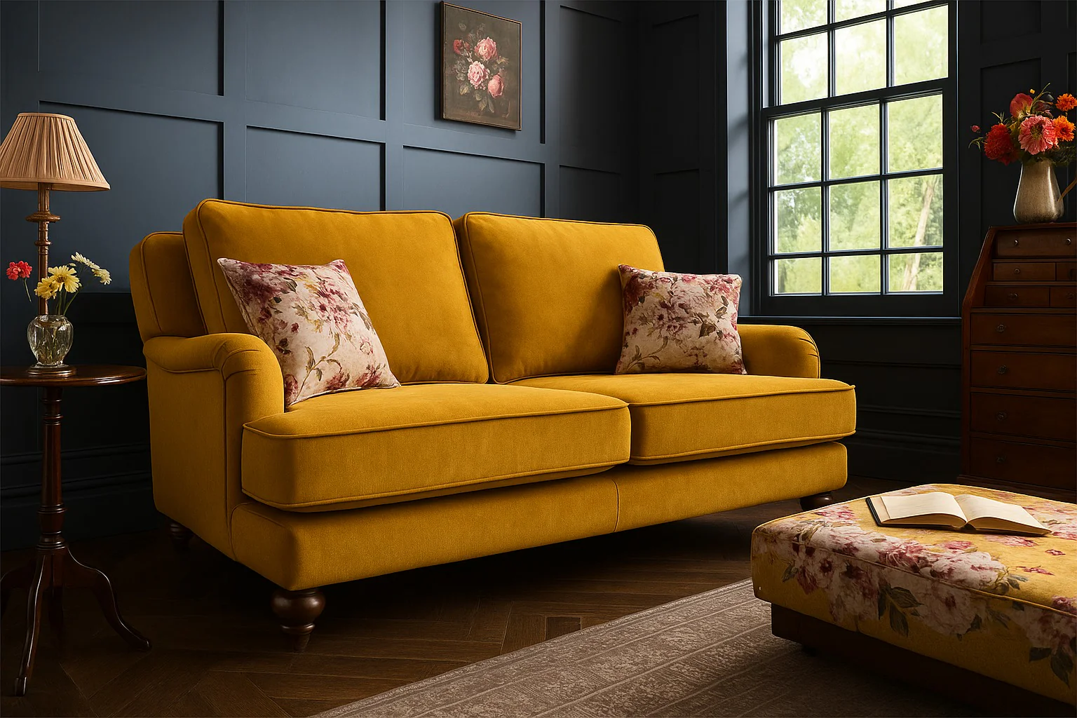 Alicante 4 Seater Sofa Monaco Amethyst Purple Fabric With Wooden Legs - Image 10