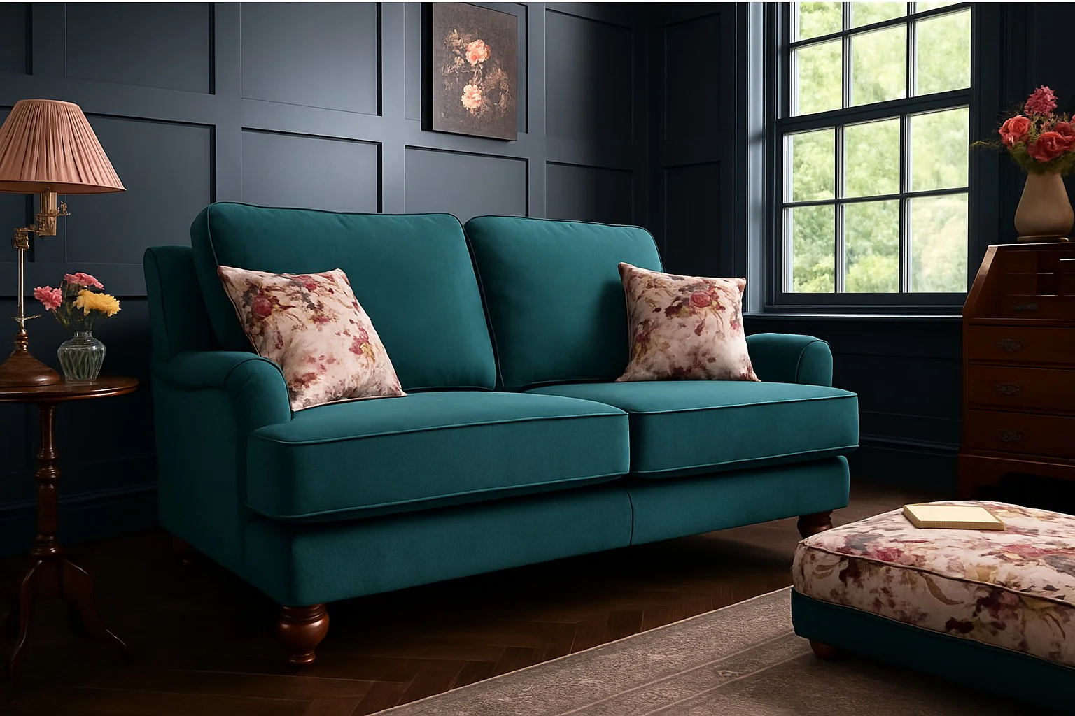 Alicante 4 Seater Sofa Monaco Amethyst Purple Fabric With Wooden Legs - Image 11