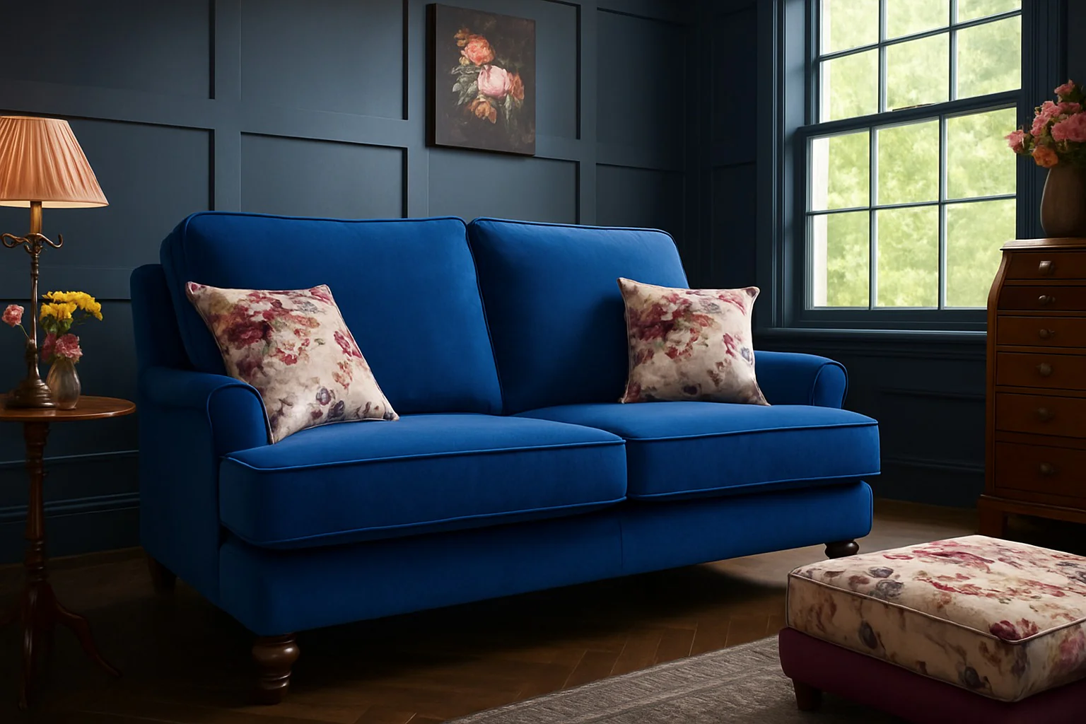 Alicante 3 Seater Sofa Monaco Amethyst Purple Fabric With Wooden Legs - Image 11