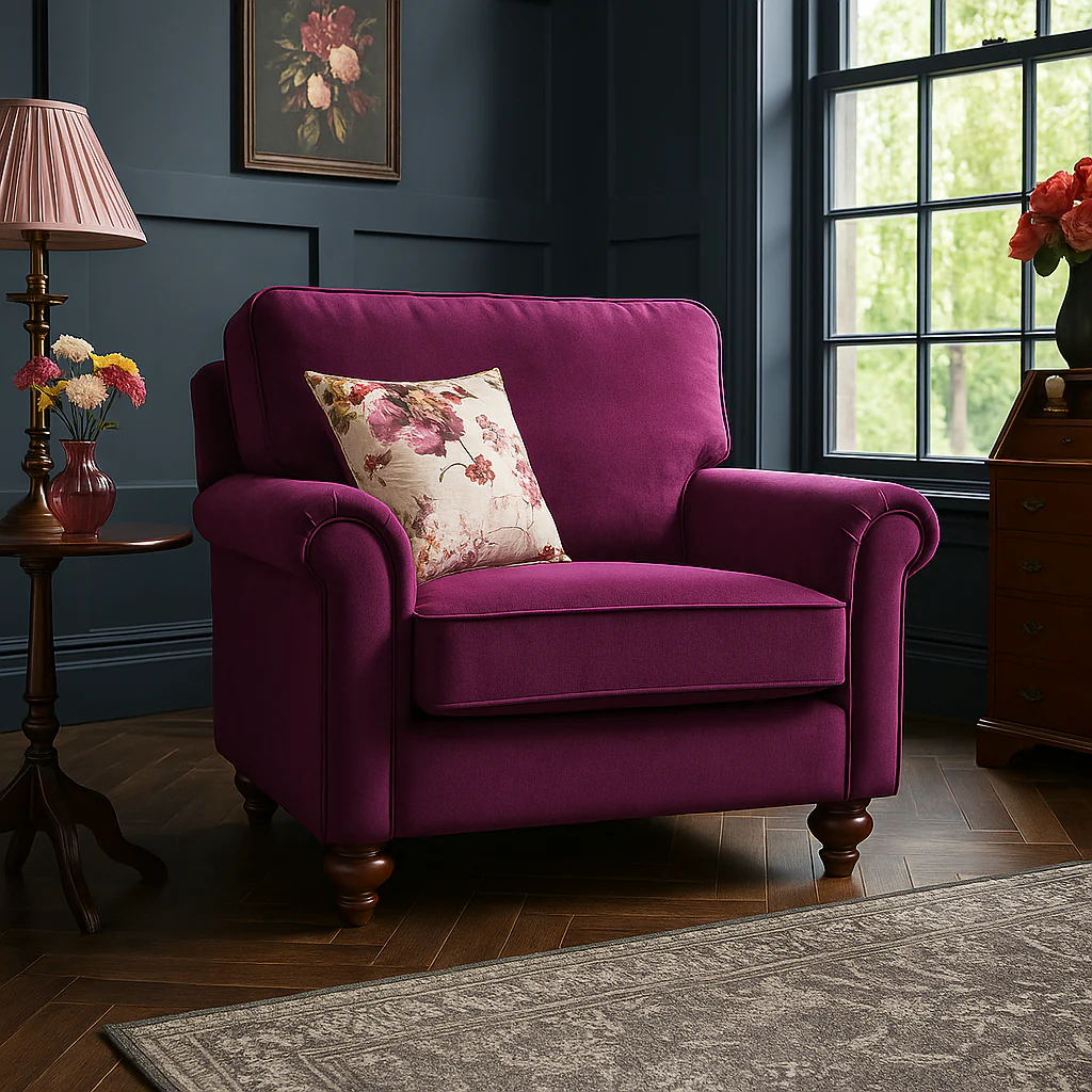 Alicante 3 Seater Sofa Monaco Amethyst Purple Fabric With Wooden Legs - Image 16