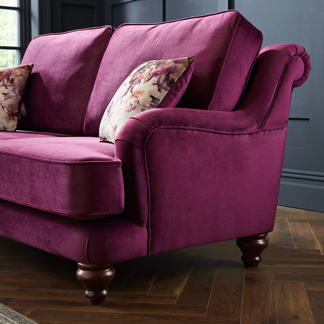 Alicante Purple Fabric High Sofa For Elderly Handmde Monaco Amethyst Set With Wooden Legs - Image 3