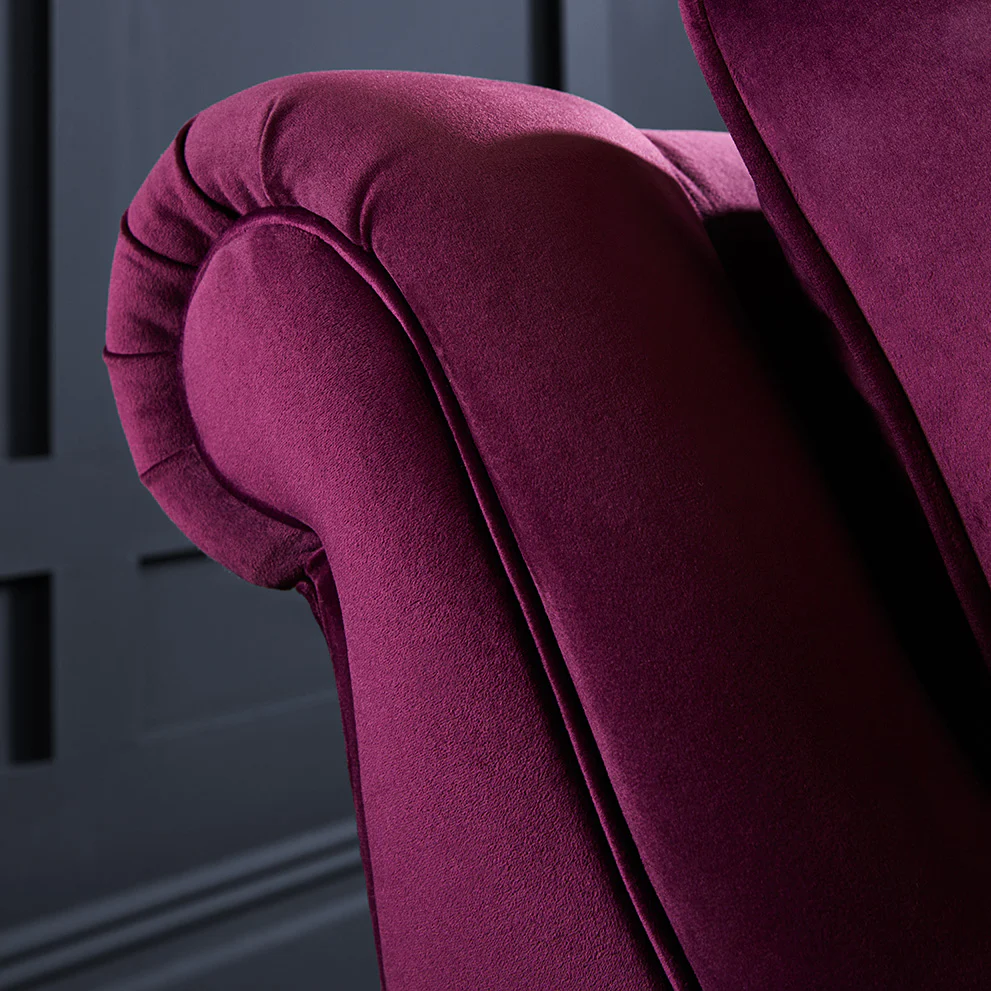 Alicante Purple Fabric High Sofa For Elderly Handmde Monaco Amethyst Set With Wooden Legs - Image 6