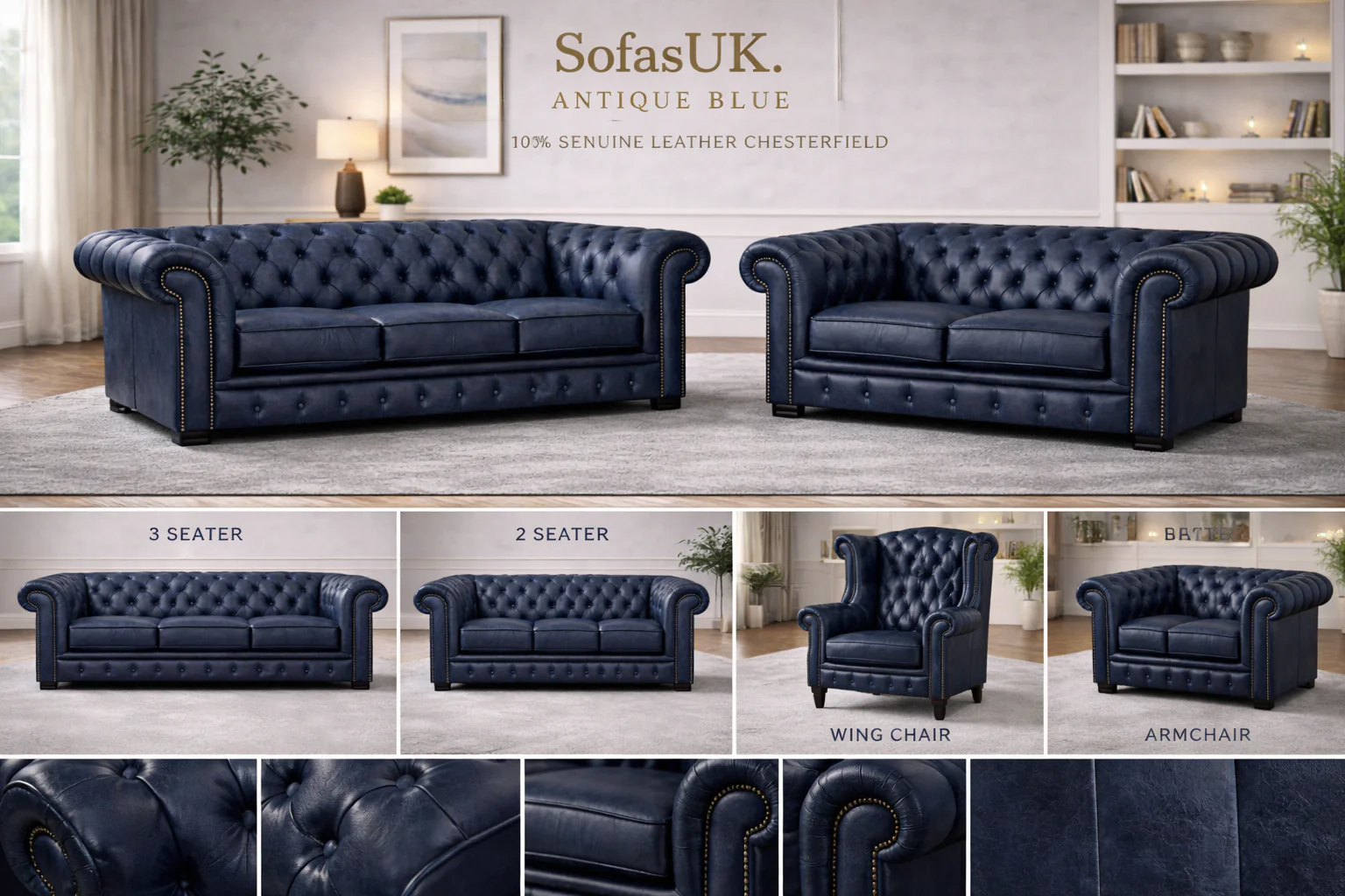Antique Chesterfield Sofas – Genuine Hide Leather | Exclusive to SofasUK - Image 7