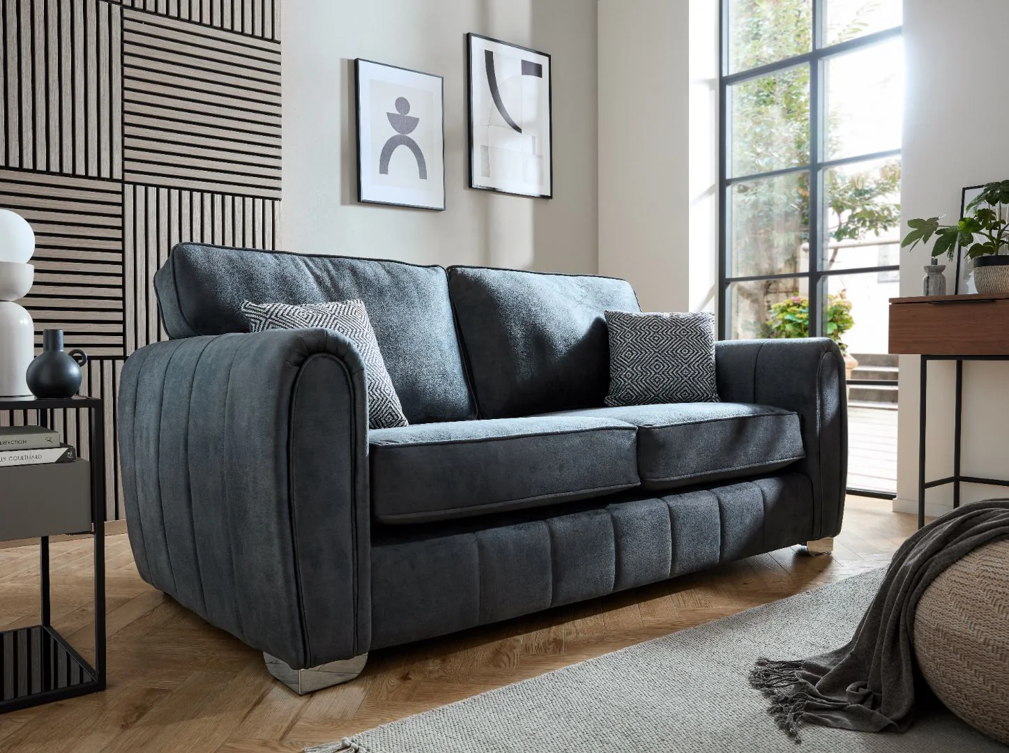 Barcelona Fabric Sofa Contemporary Comfort with Reversible Cushion Seat
