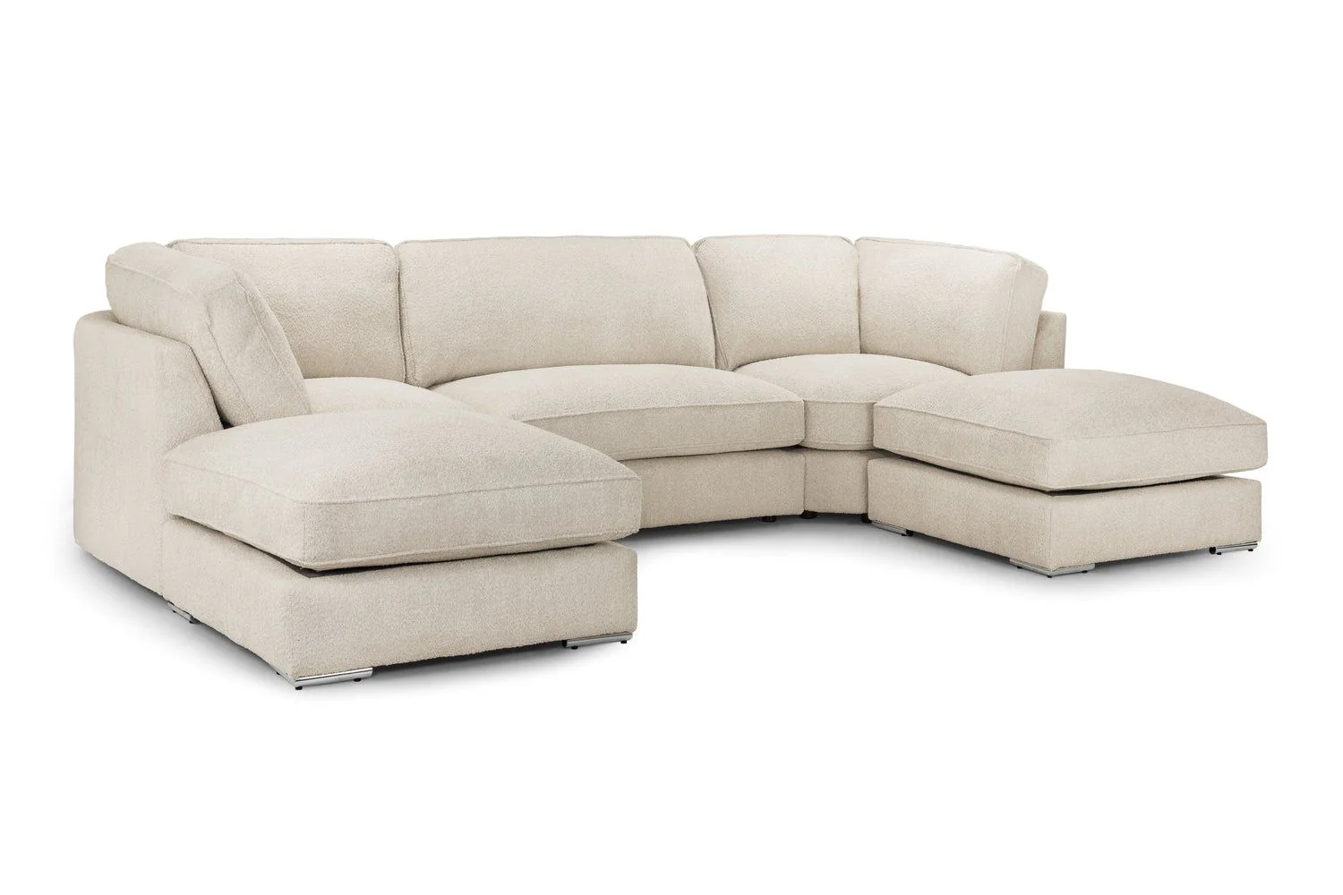 Beige Boucle Fabric U Shape Fullback Corner Sofa - Image 2