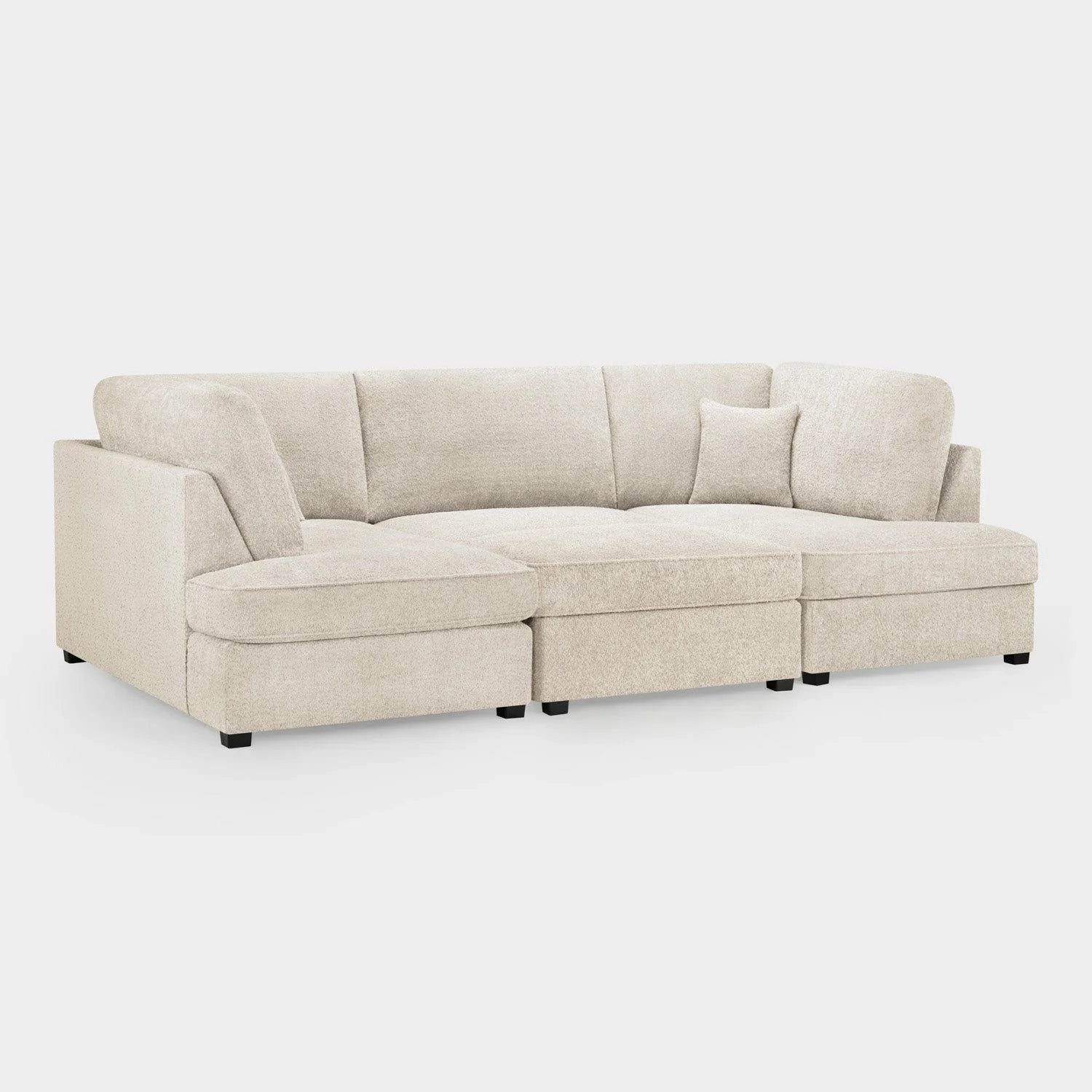 Beige Boucle Fabric Upholstered U Shaped Corner Sofa - Image 4