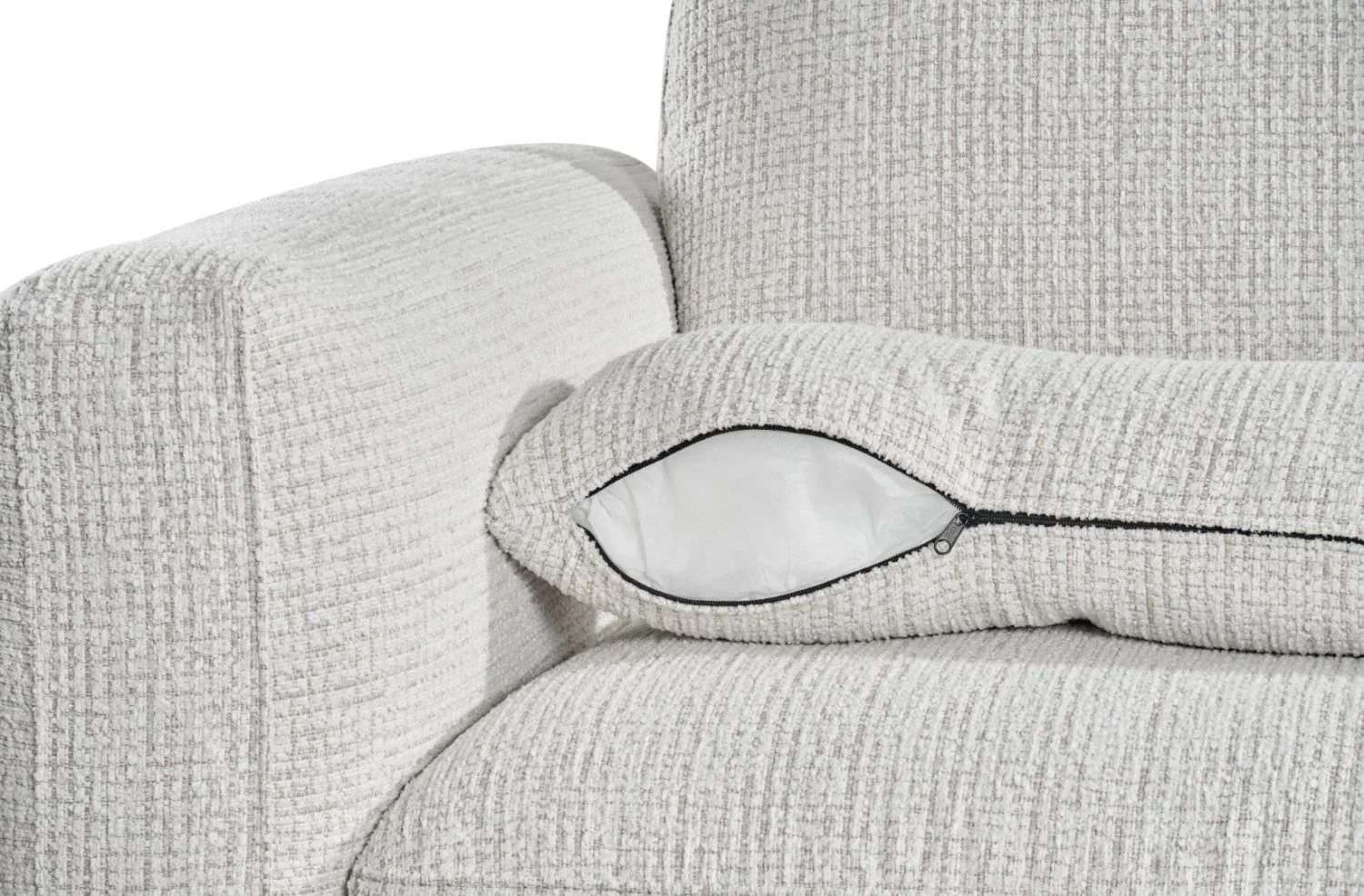 Beige Chenille Fabric 3 Seater Sofa with Chunky Arm Cushions - Image 4