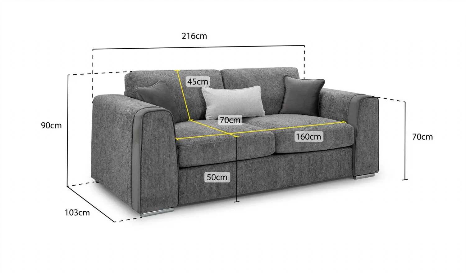 Beige Chenille Fabric Standard Back 3 Seater Sofa - Image 3