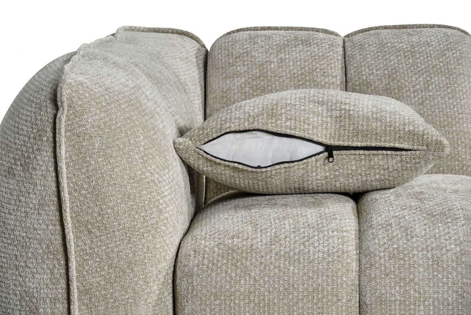 Beige Fabric Channel Tufted Design 2 Seater Sofa - Image 3