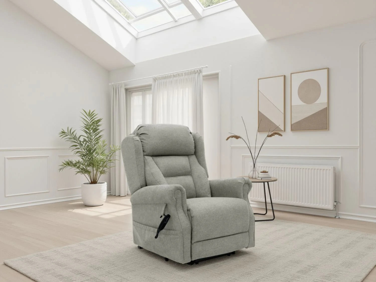 Beige Fabric Lift And Rise Electric Recline Chair