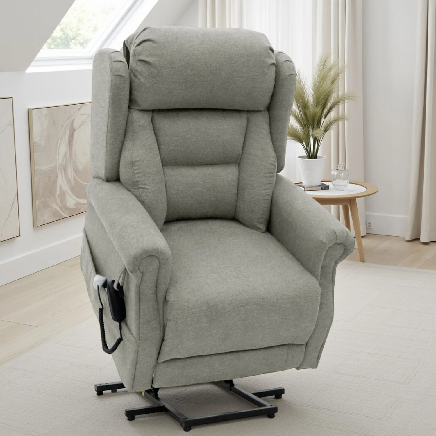 Beige Fabric Lift And Rise Electric Recline Chair - Image 2