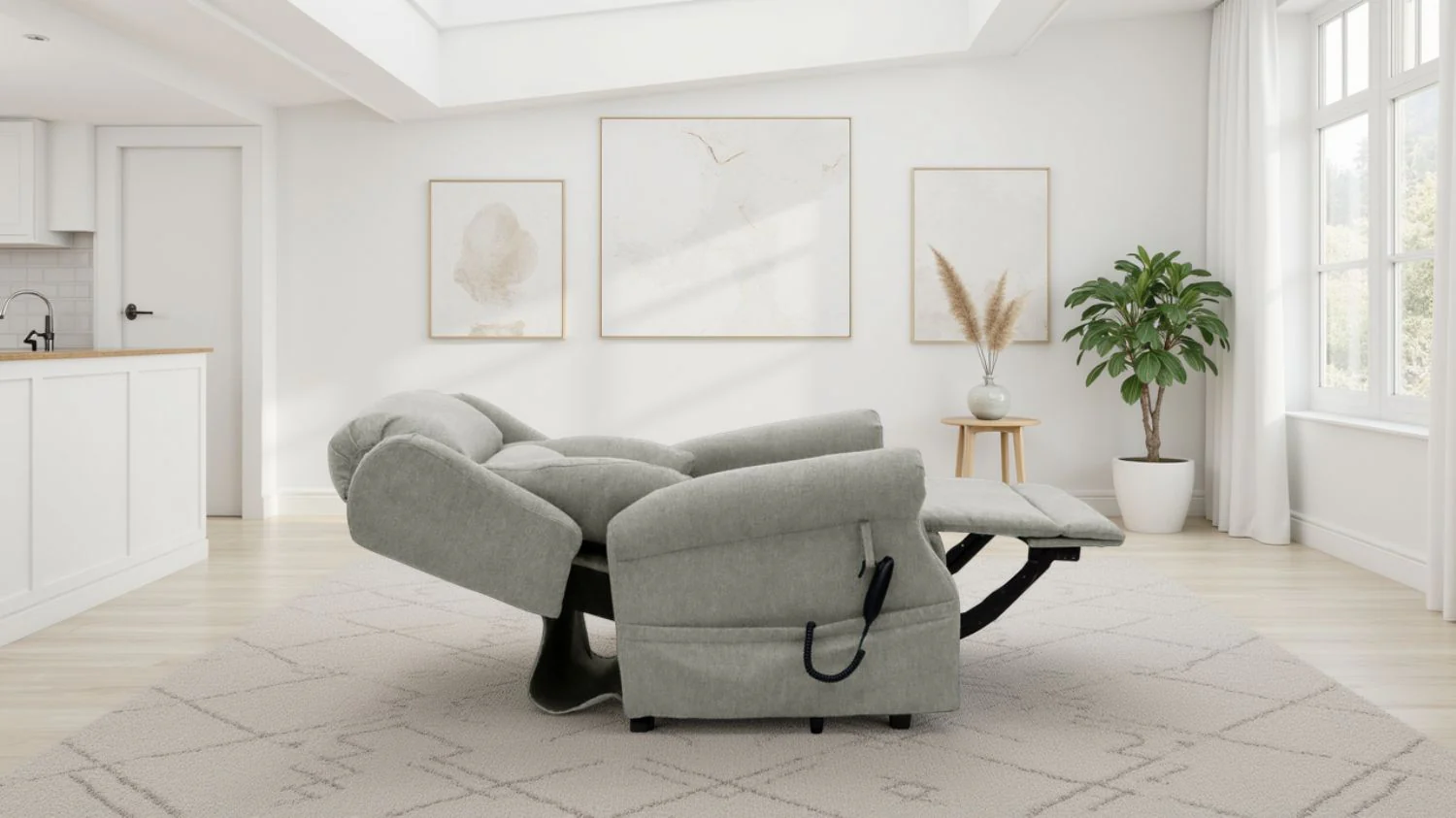 Beige Fabric Lift And Rise Electric Recline Chair - Image 3