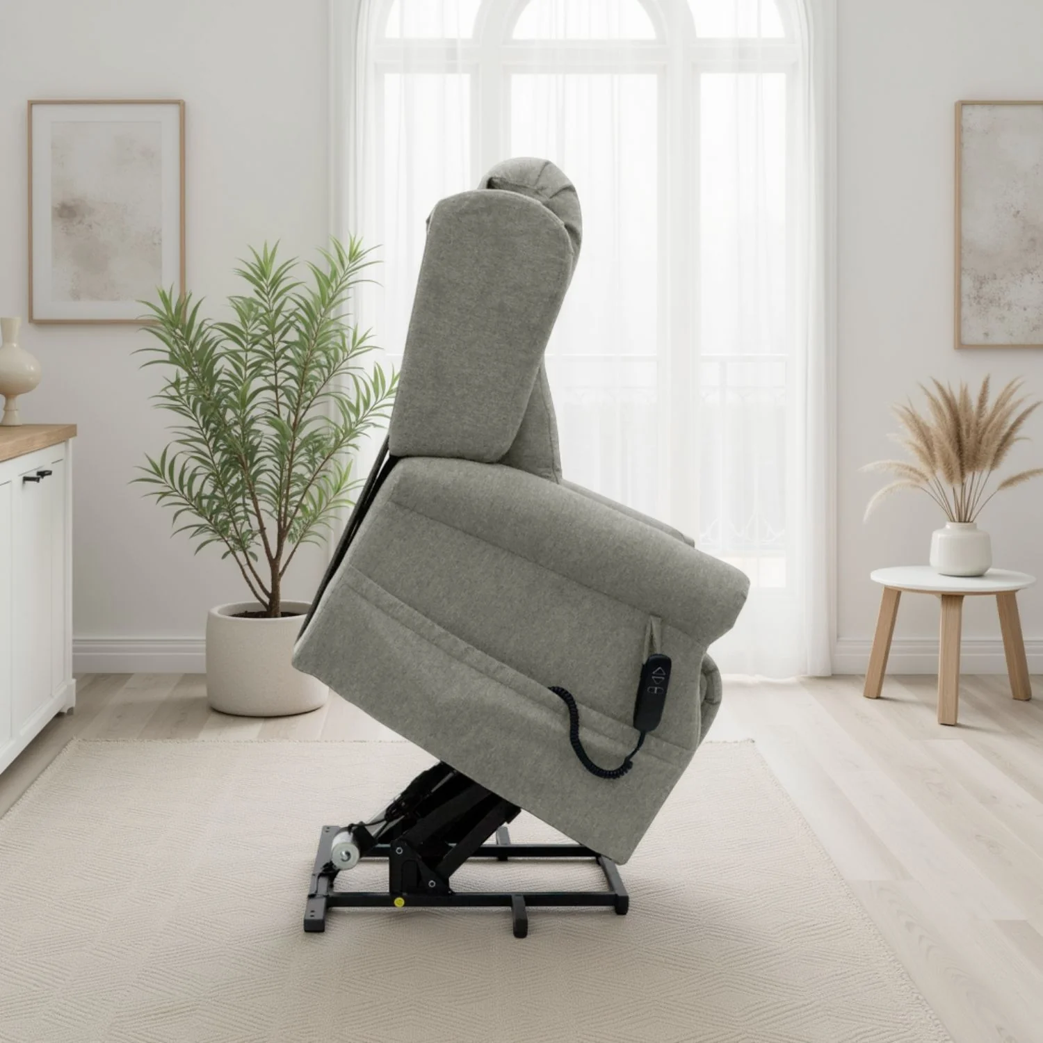 Beige Fabric Lift And Rise Electric Recline Chair - Image 4