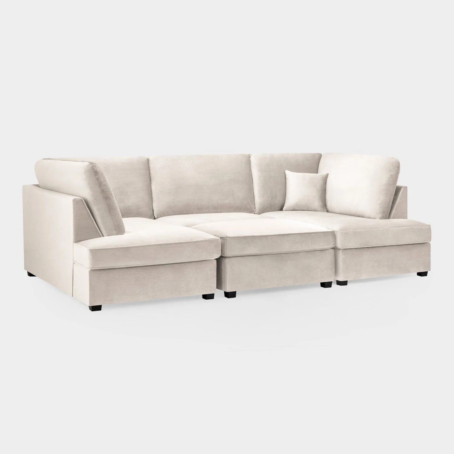 Beige Fabric U Shaped Corner Sofa Wooden Feet - Image 3
