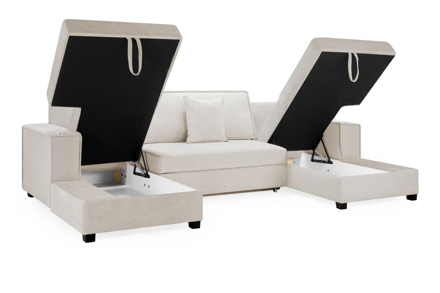 Beige Fabric Universal Large Fold Out Corner Sofabed - Image 4