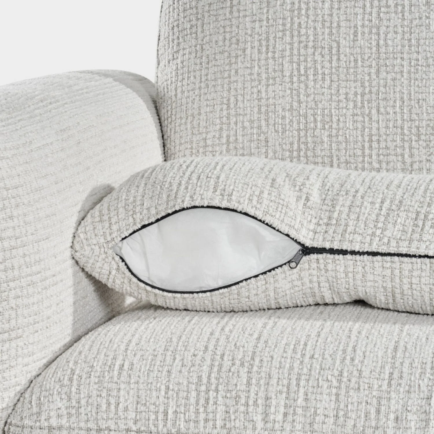 Beige Textured Fabric Armchair Laid Back Design - Image 4