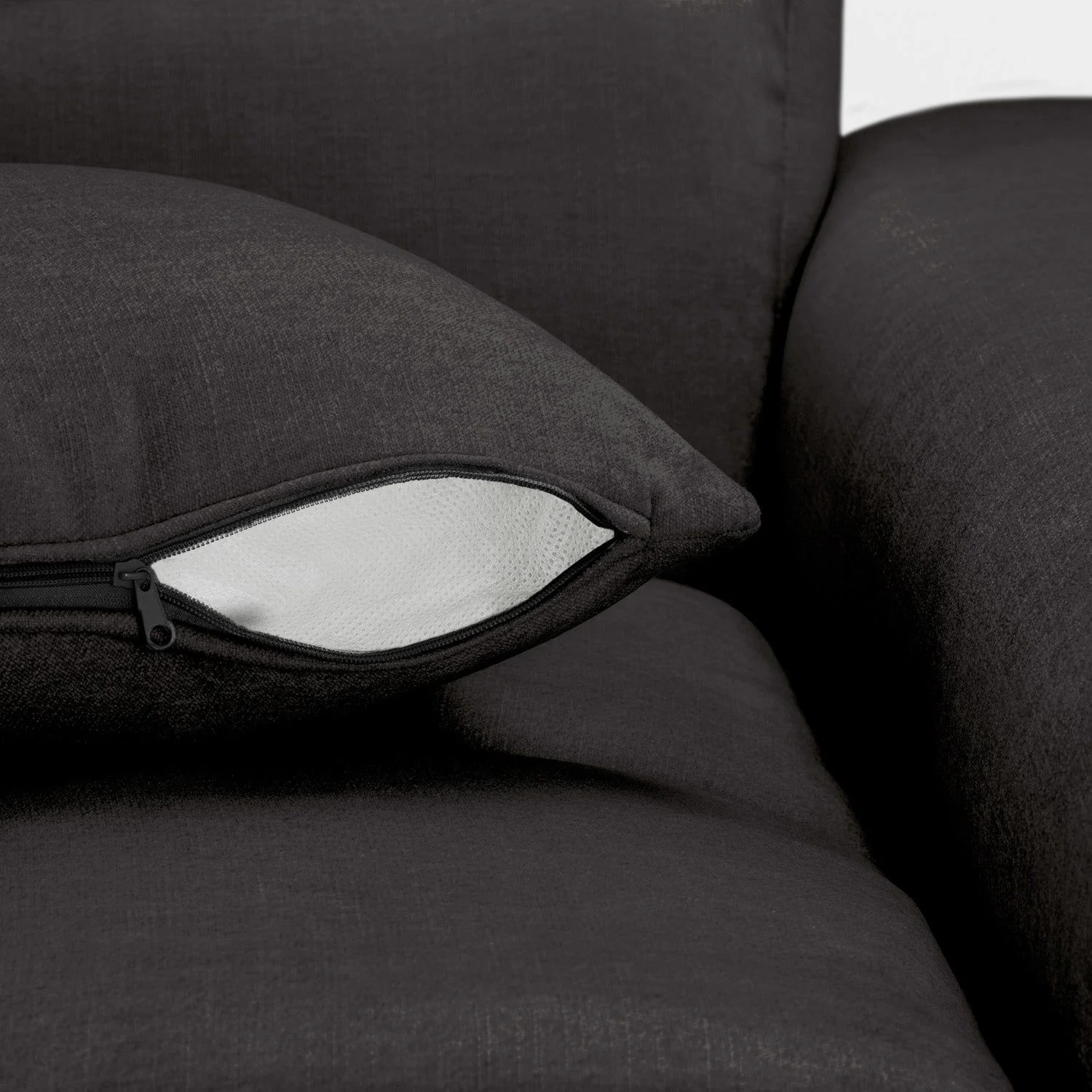 Black Fabric Upholstered Left Hand Facing Corner Sofa - Image 5