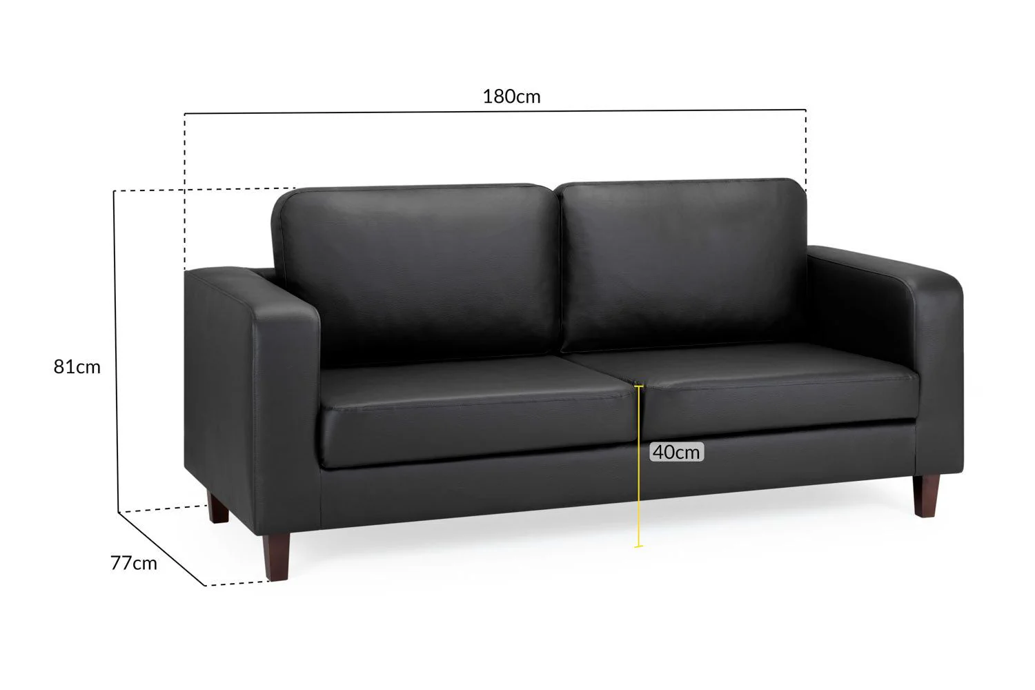 Black Leather 3 Seater Sofa Walnut Wooden Feet - Image 3