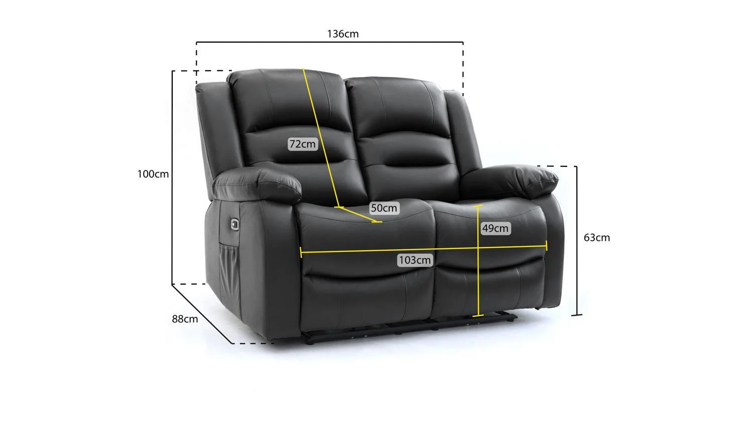 Black Leather Effect 2 Seater Electric Recliner Sofa - Image 5
