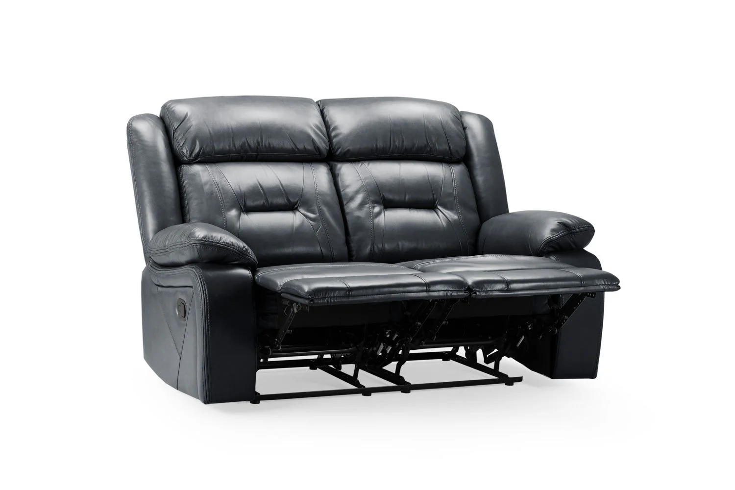 Black Leather Effect 2 Seater Manual Recliner Sofa - Image 3