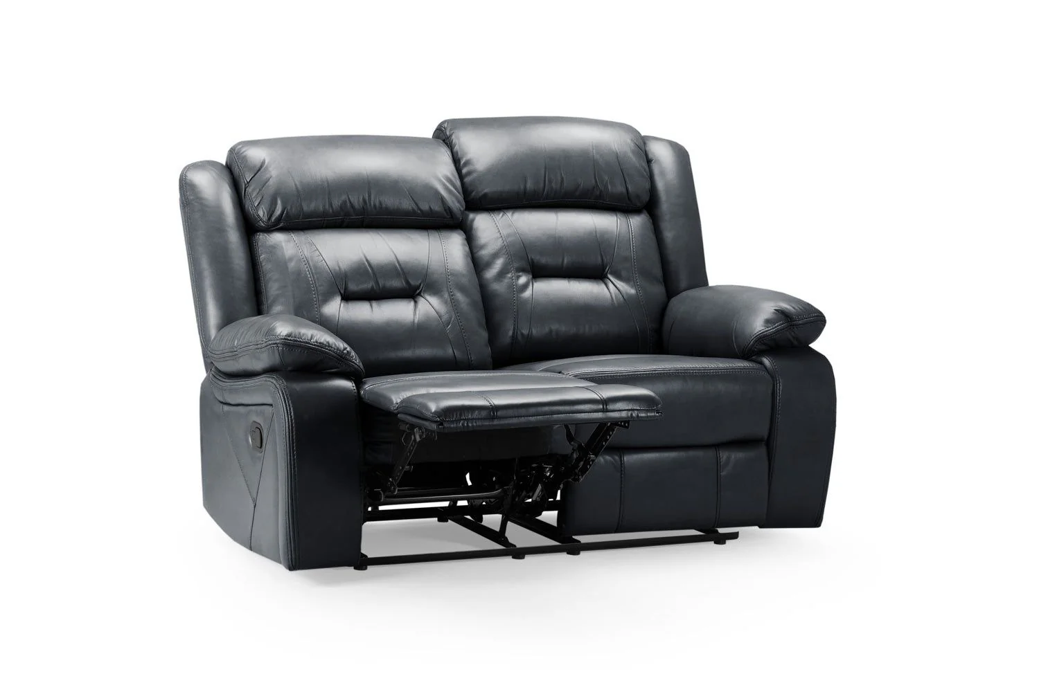 Black Leather Effect 2 Seater Manual Recliner Sofa - Image 4
