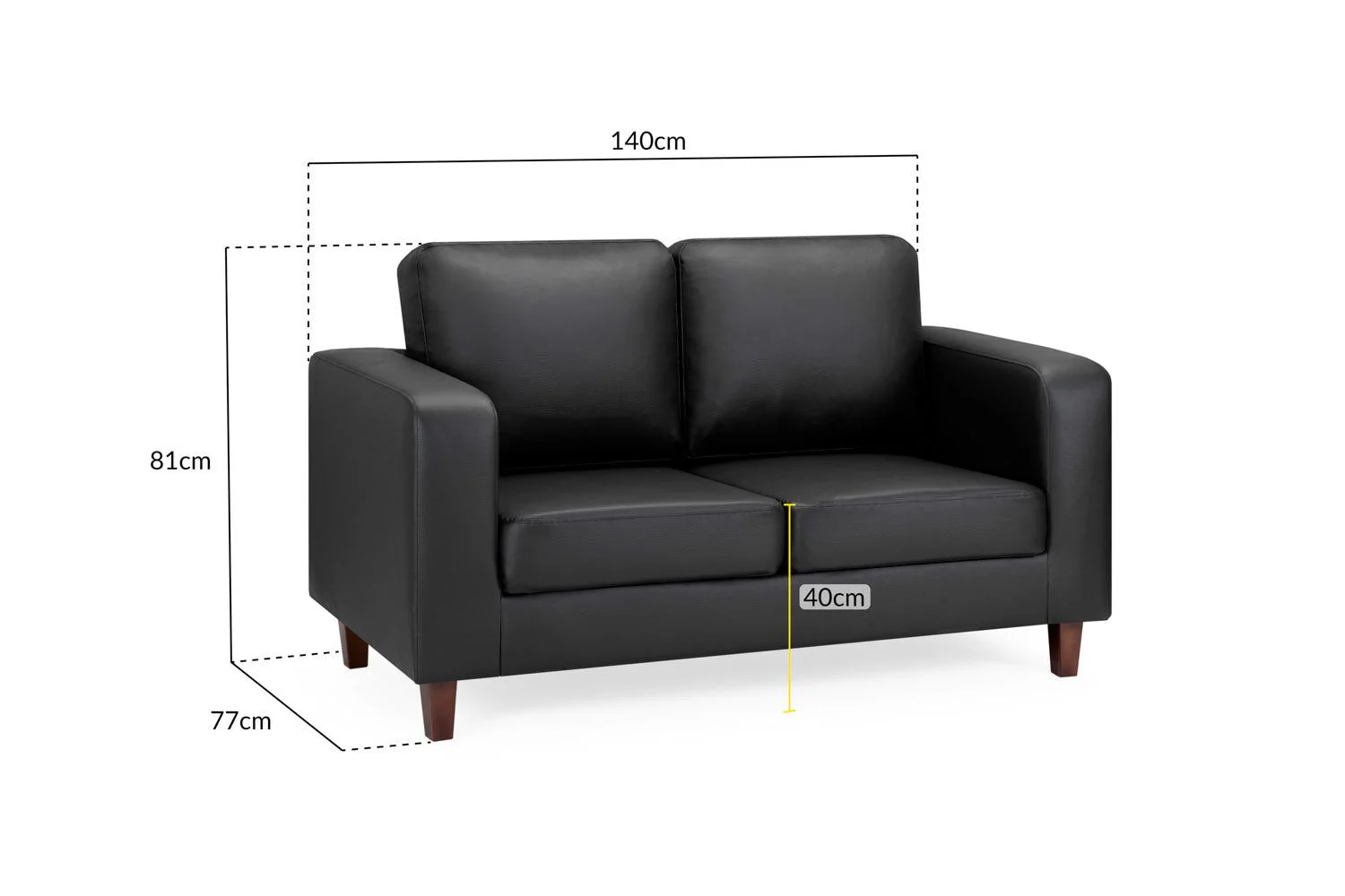 Black Leather Effect 2 Seater Sofa Wooden Feet - Image 3