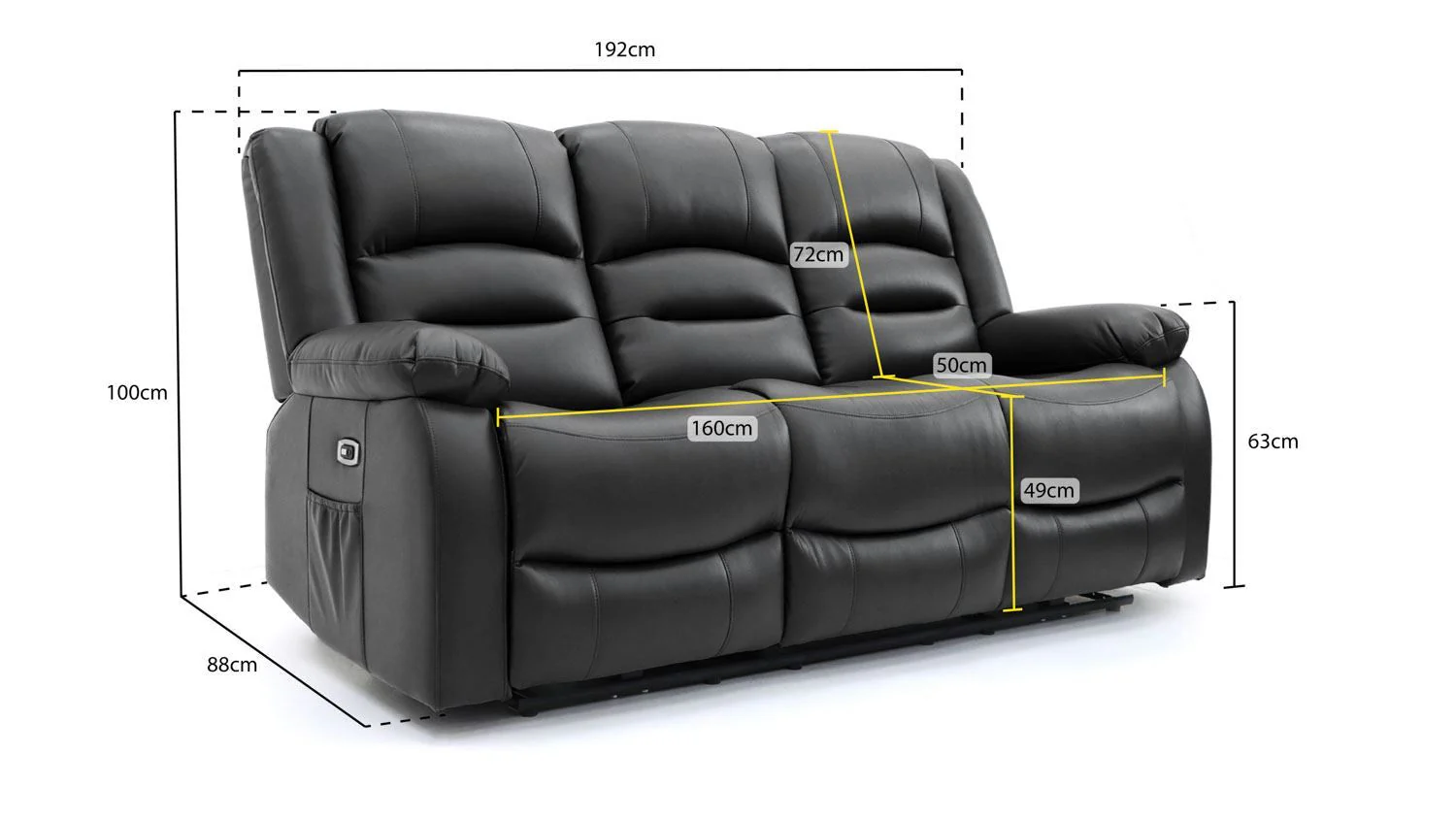 Black Leather Effect 3 Seater Electric Recliner Sofa - Image 5