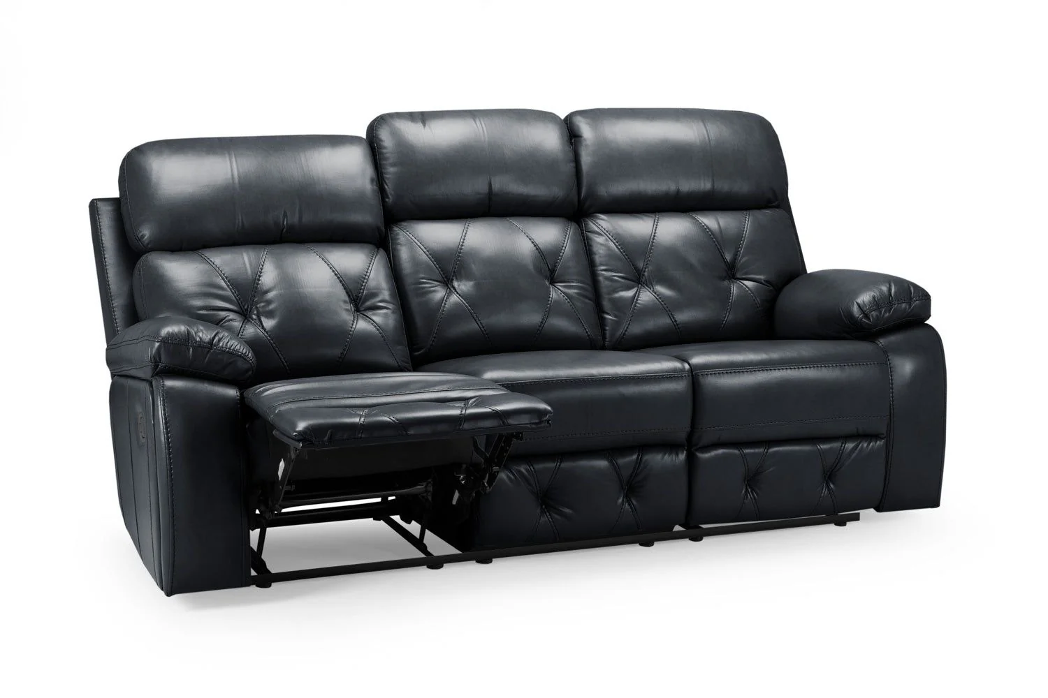 Black Leather Effect 3 Seater Manual Recliner Sofa - Image 6