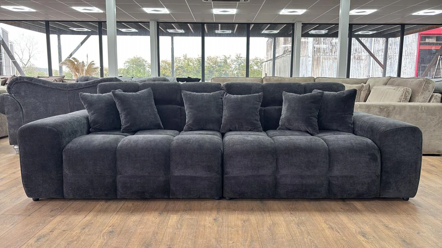 Black Textured Fabric Large 4 Seater Sofa - Image 2