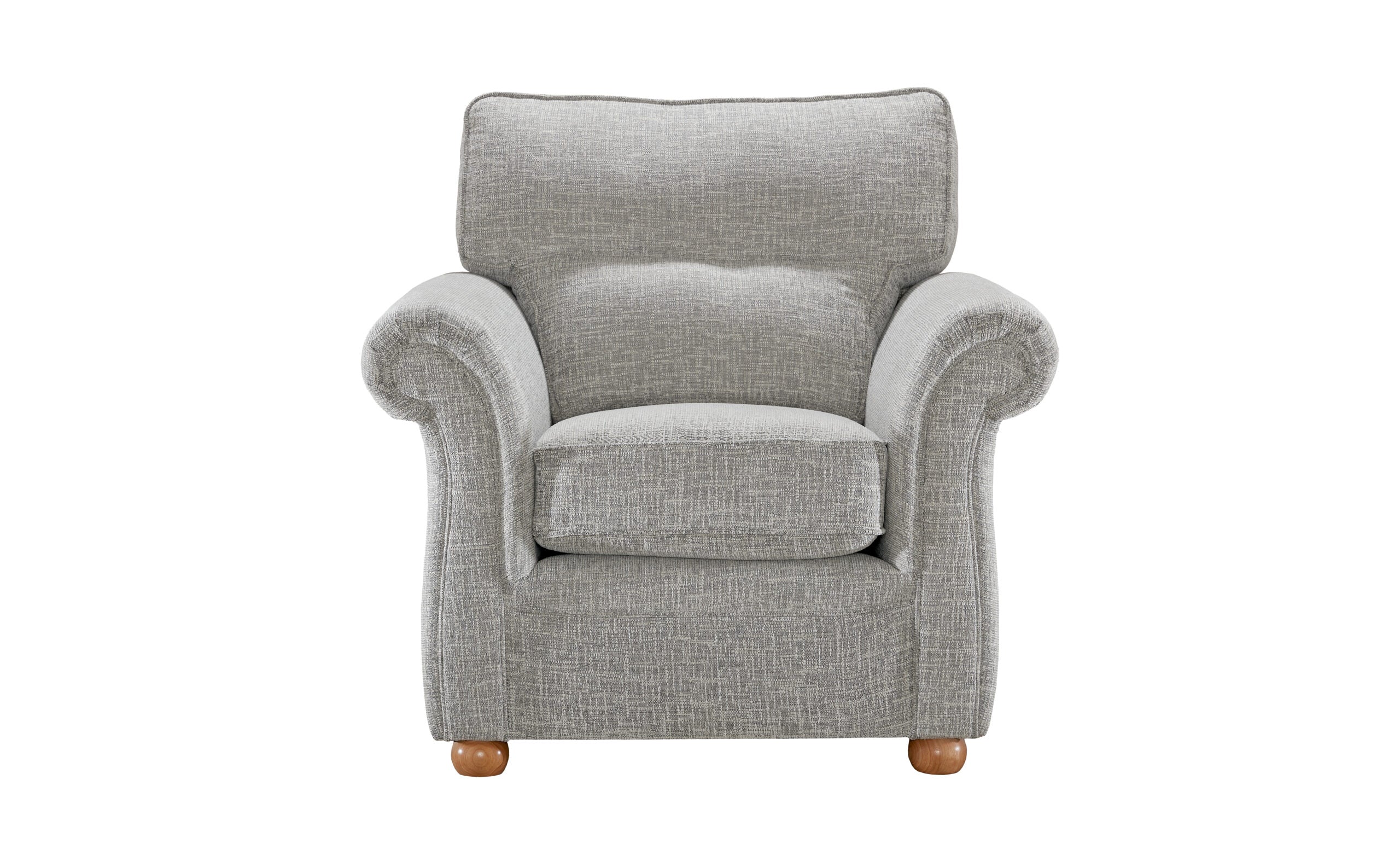 Boston 3+1+1 Seater Sofa Suite Elegant Tweed Grey Fabric With Round Wooden Legs - Image 4