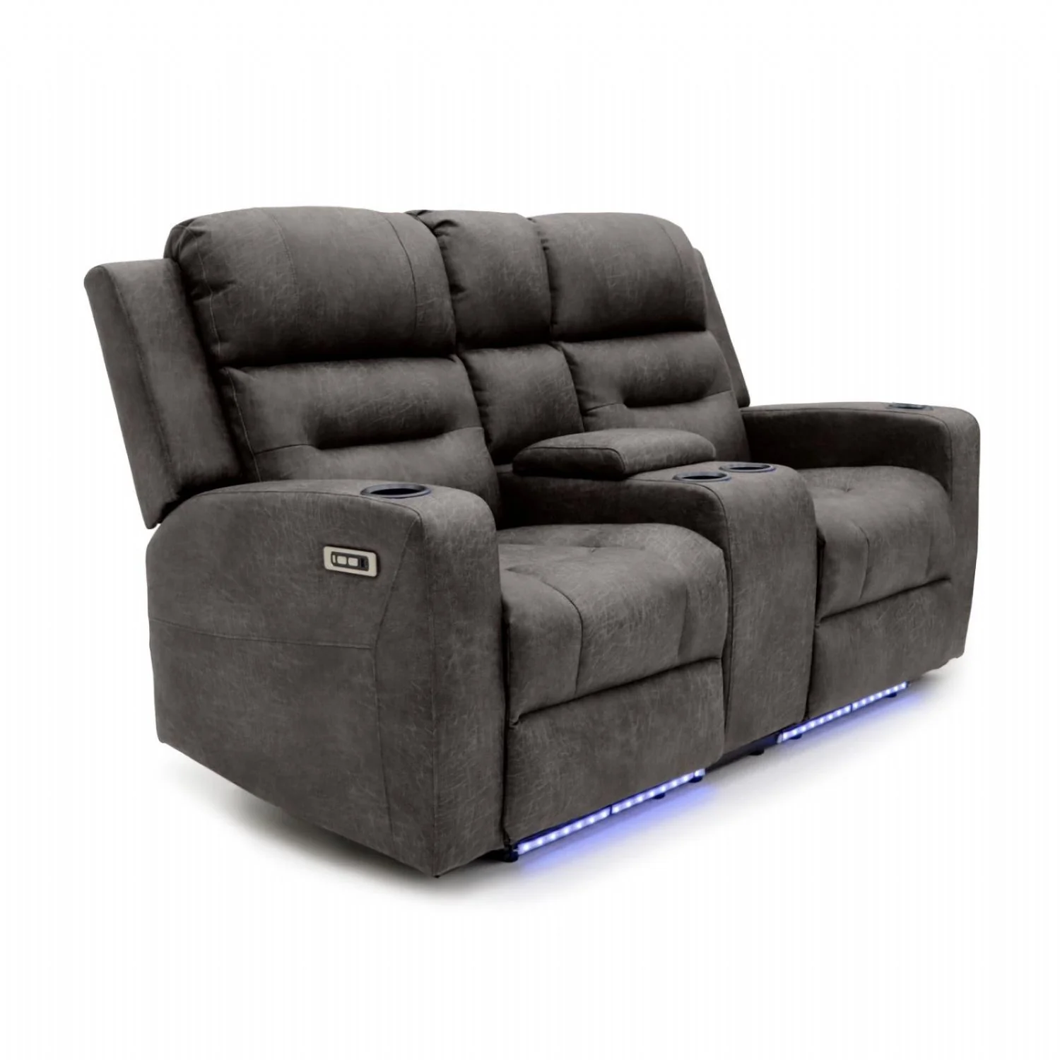 Brown Fabric 2 Seater Electric Power Recliner Sofa with LED - Image 2