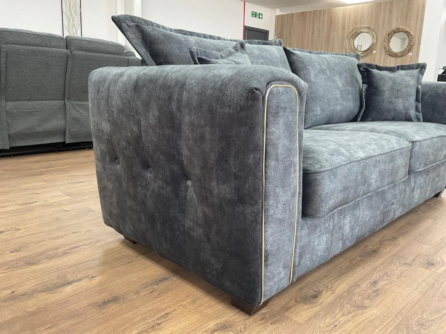 Charcoal Black Leather Effect High Back 3 Seater Sofa - Image 2