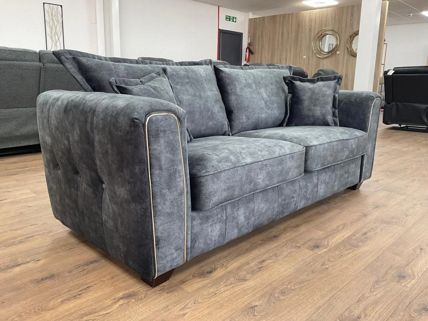 Charcoal Black Leather Effect High Back 3 Seater Sofa - Image 3