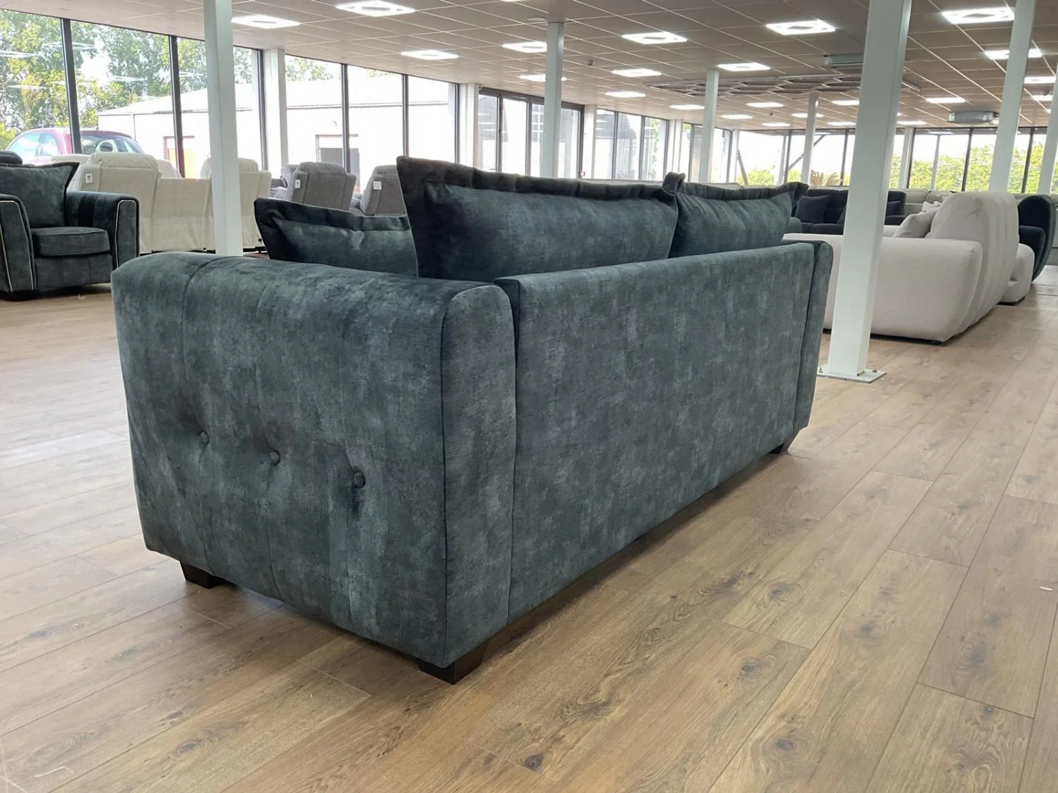 Charcoal Black Leather Effect High Back 3 Seater Sofa - Image 4