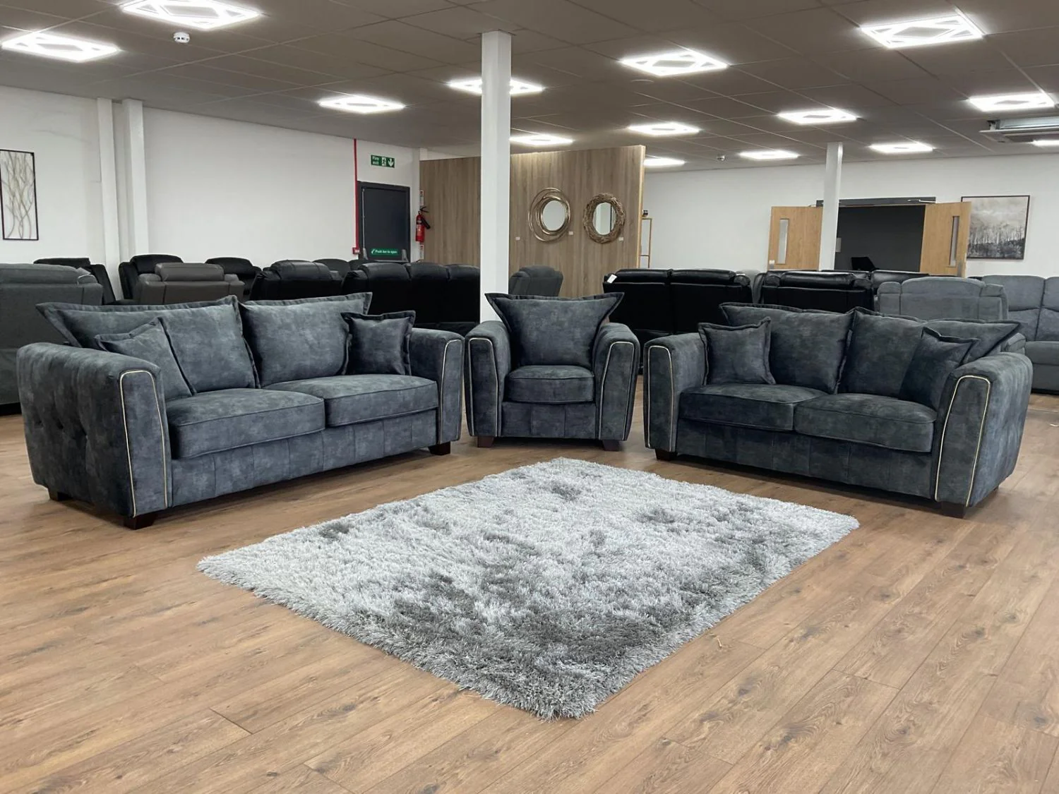 Charcoal Black Leather Effect High Back 3 Seater Sofa - Image 5