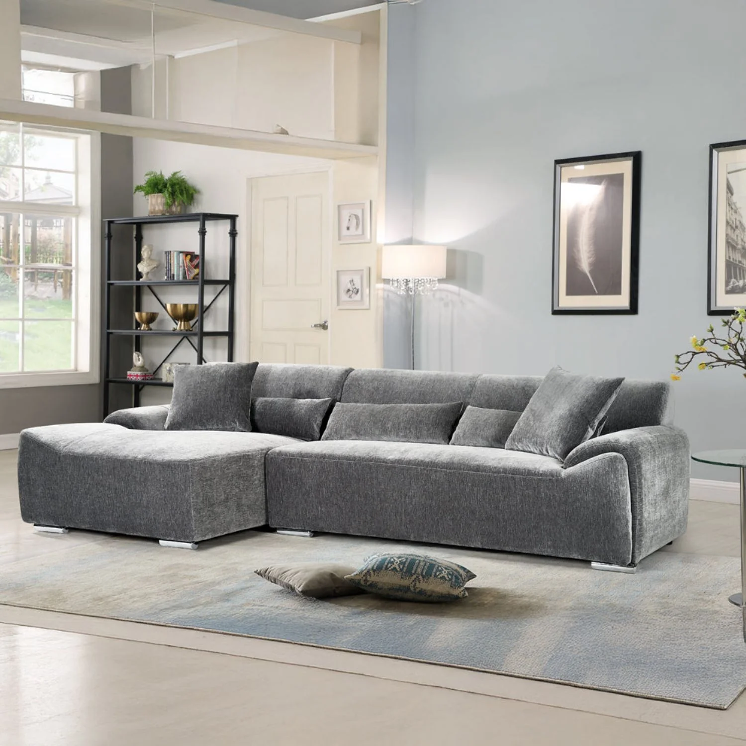 Charcoal Fabric Left Hand Facing Corner Sofa - Image 2