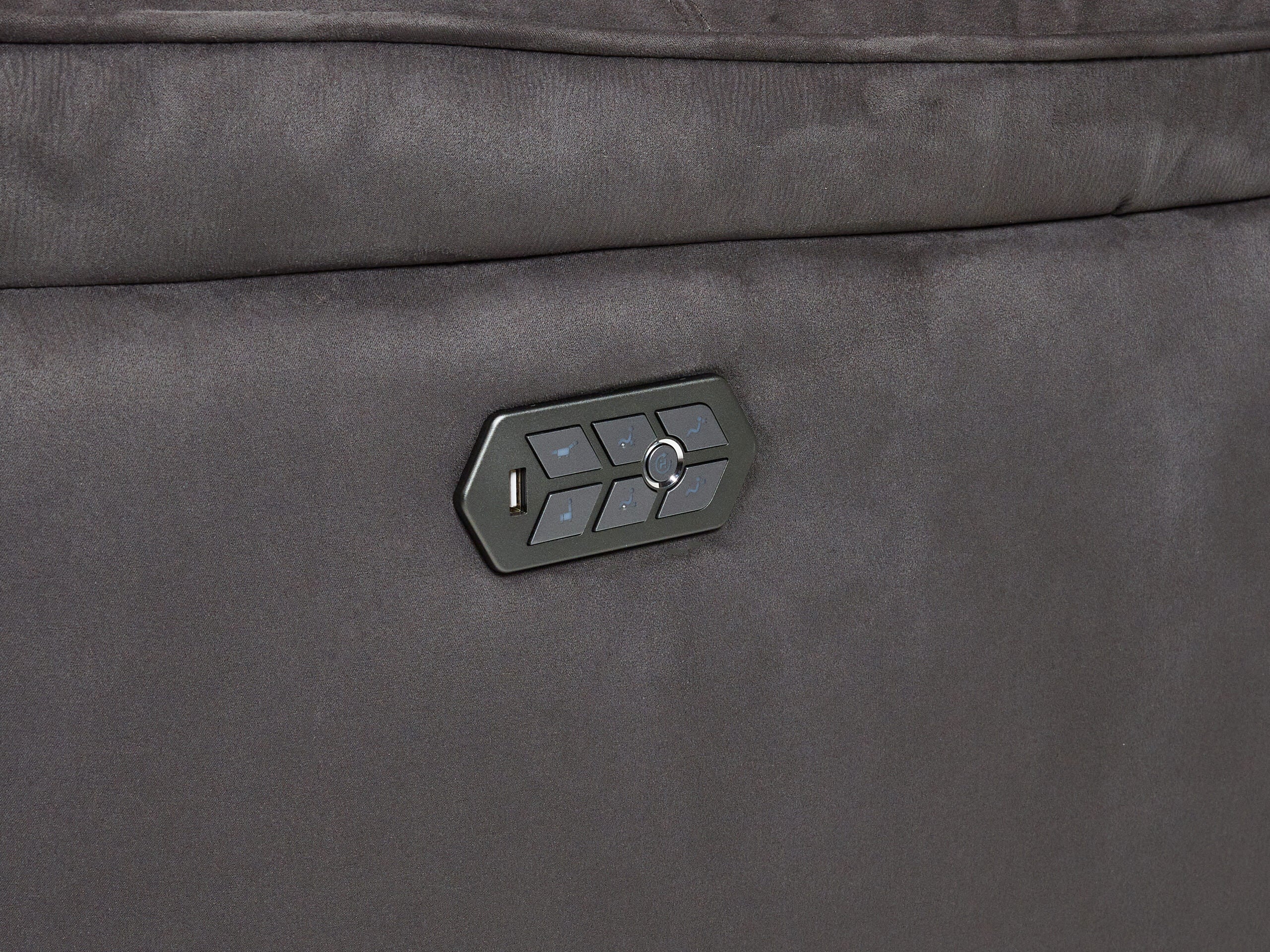 Continental Electric Reclining Grey Fabric Suede Sofas - Image 8