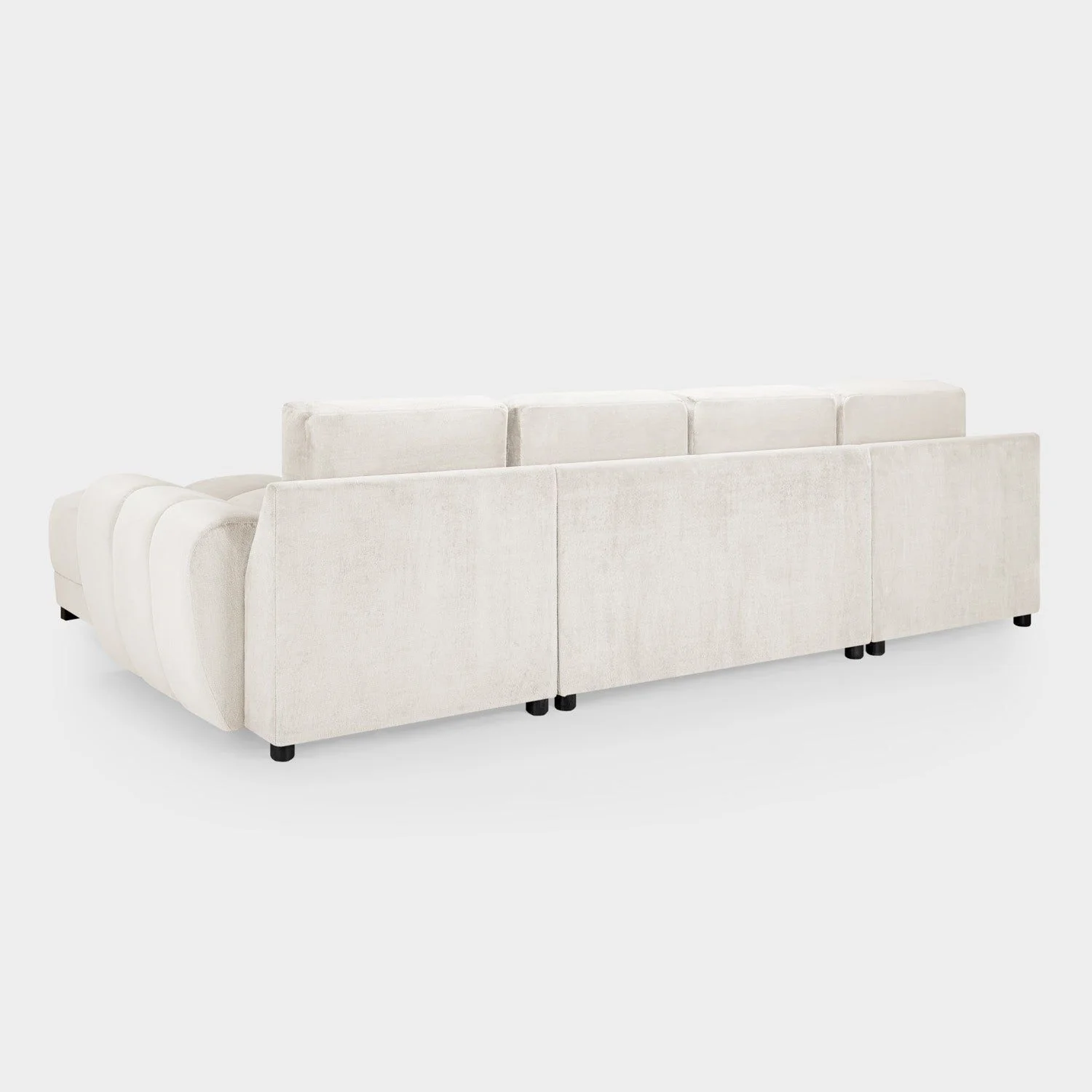 Cream Chenille Fabric Upholstered U Shape Corner Sofa Bed - Image 3