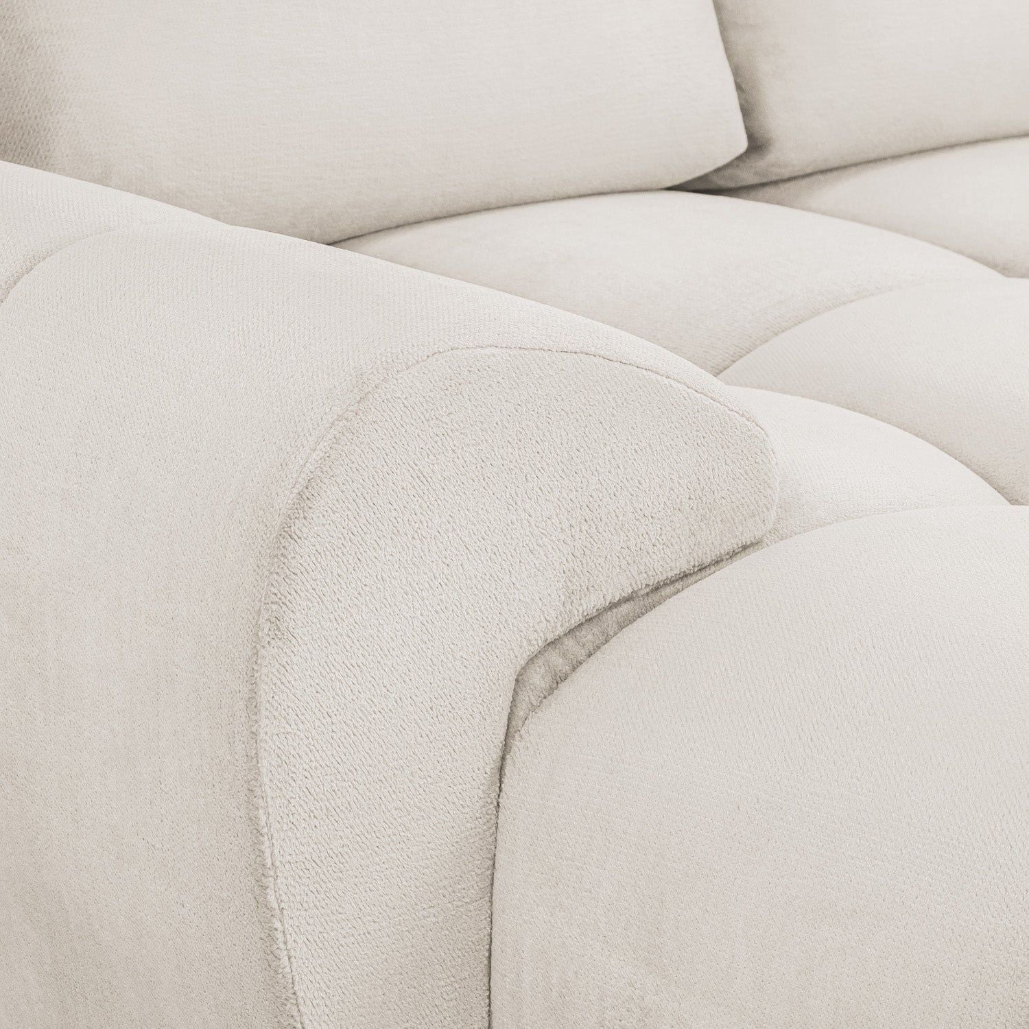 Cream Chenille Fabric Upholstered U Shape Corner Sofa Bed - Image 4