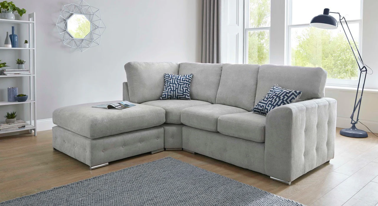 Elegance Handmade 3 Seater Cozy Buttoned Bottom Grey Fabric Sofa - Image 3