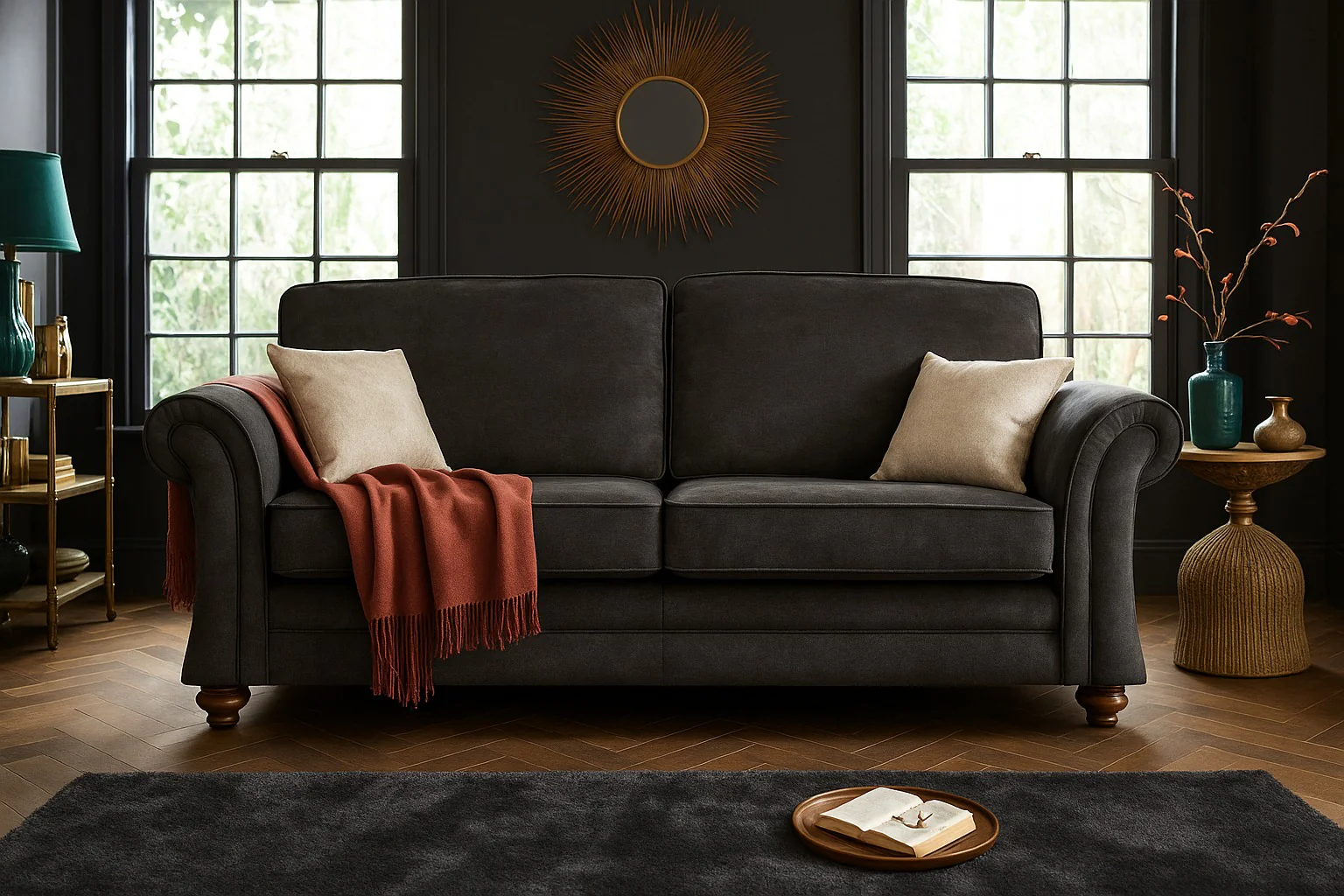 Genoa Handmade 3 Seater Milano Emerald Green Fabric Sofa With Turned Wooden Legs - Image 11