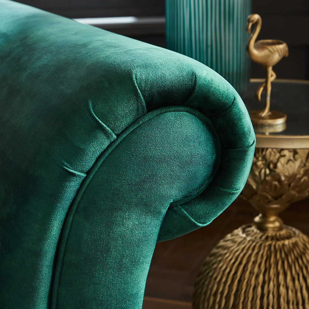 Genoa Handmade 3 Seater Milano Emerald Green Fabric Sofa With Turned Wooden Legs - Image 4