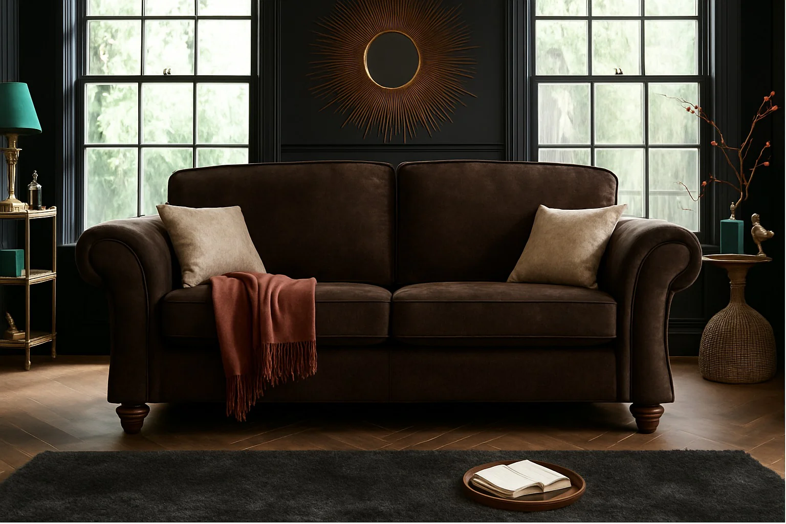 Genoa Handmade Sofas In Milano Emerald Green Fabric With Turned Wooden Legs - Image 16