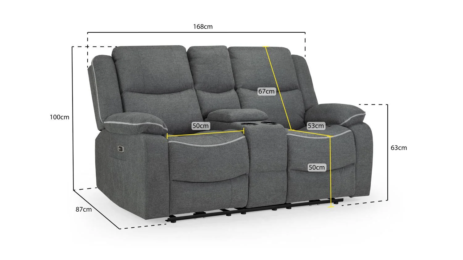 Graphite Fabric 2 Seater Electric Recliner Sofa - Image 5