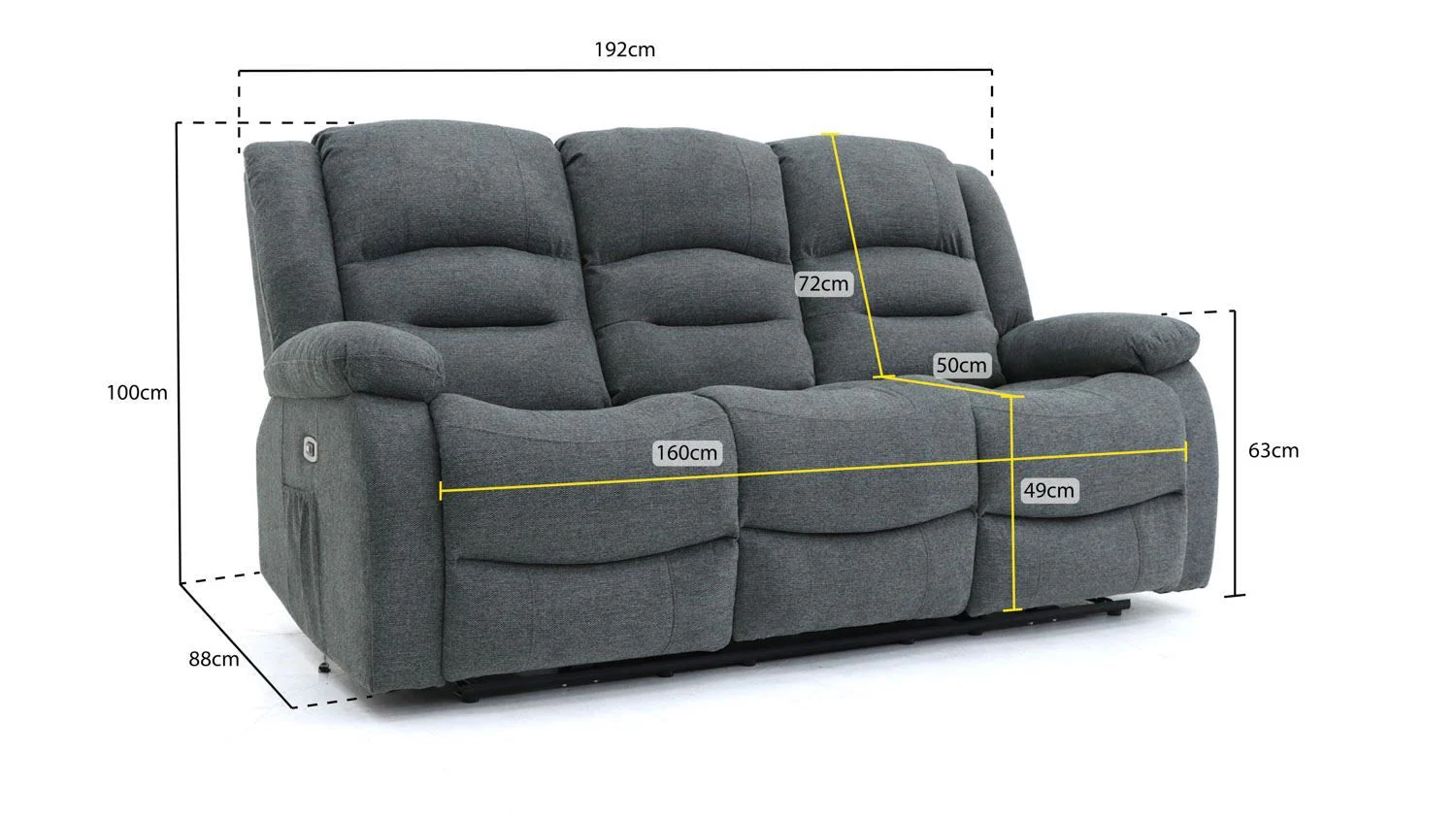 Graphite Fabric 3 Seater Electric Recliner Sofa - Image 5