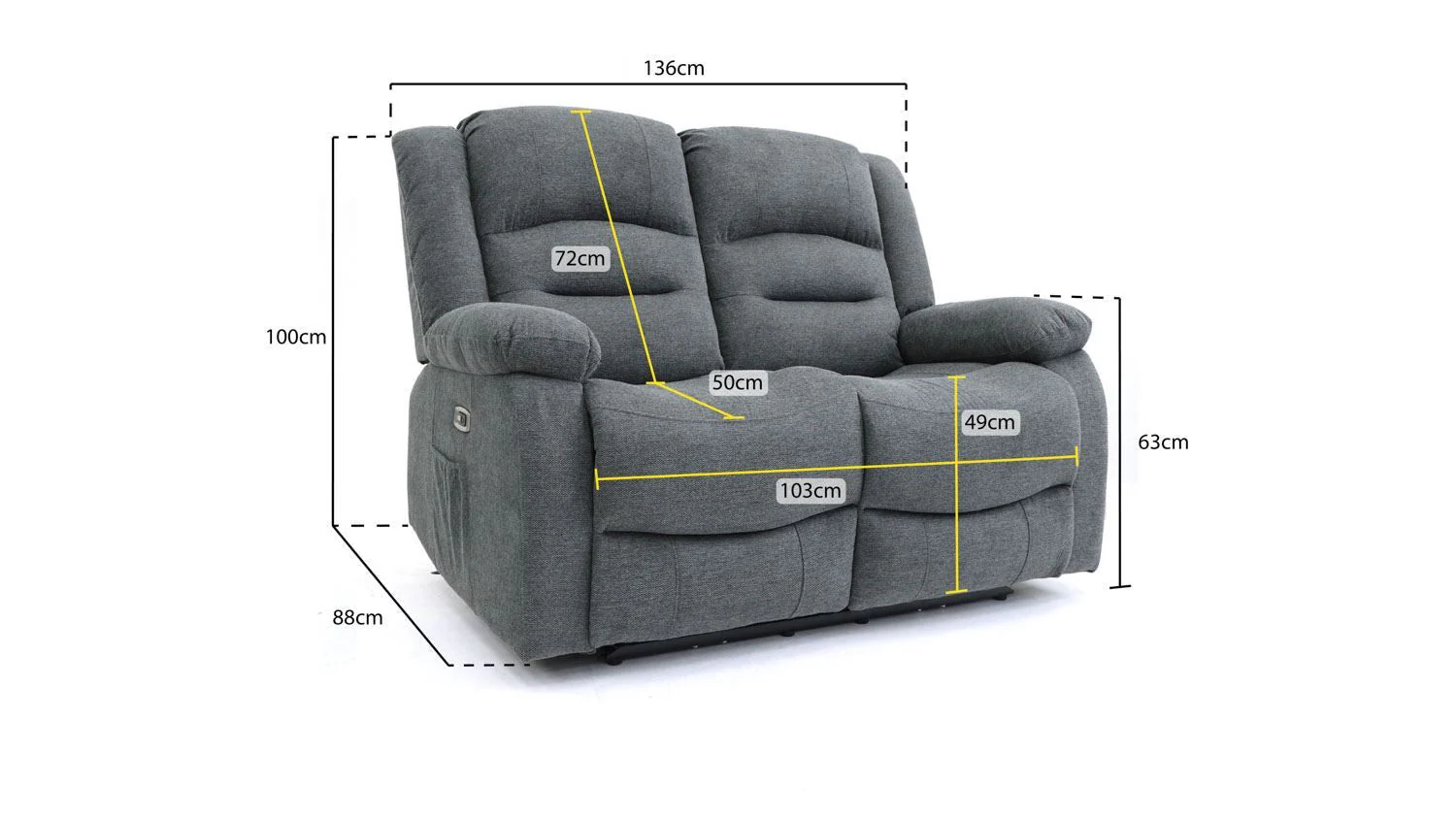 Graphite Leather Effect 2 Seater Electric Recliner with USB - Image 5