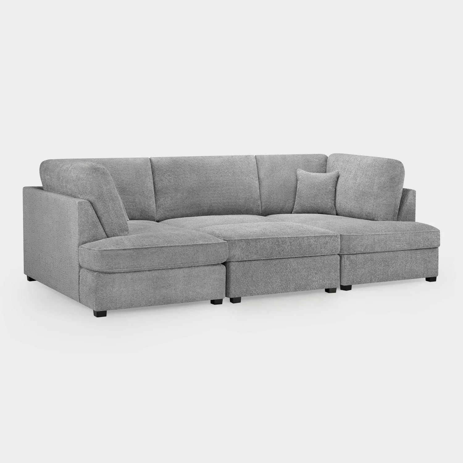 Grey Boucle Fabric U Shape Corner Sofa - Image 4