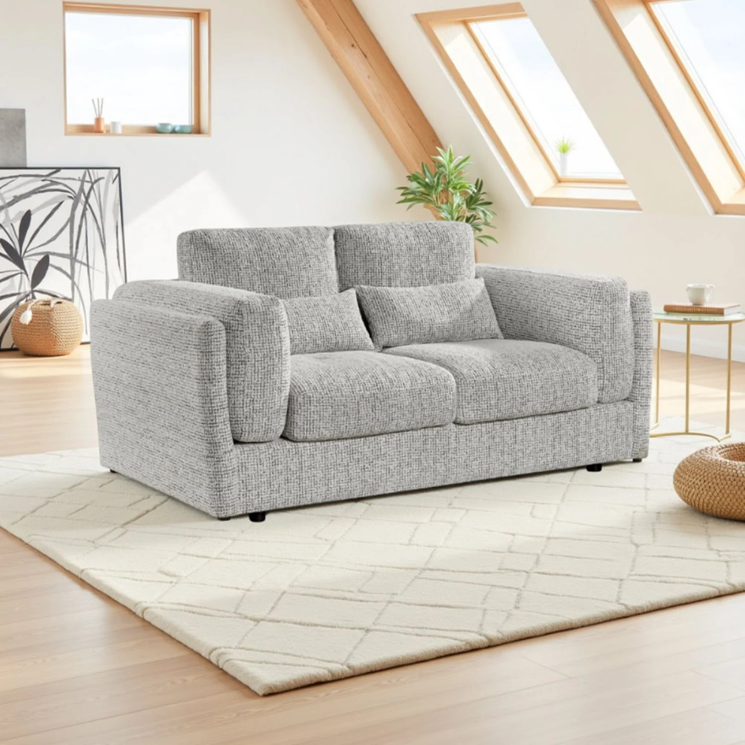 Grey Chenille Fabric 2 Seater Sofa with Chunky Arm Cushions - Image 2