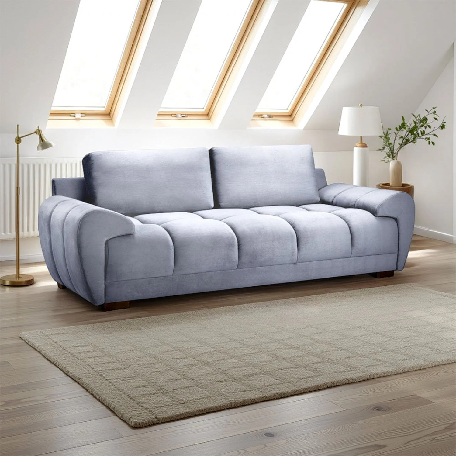 Grey Chenille Fabric 3 Seater Large Convertible Sofabed - Image 2
