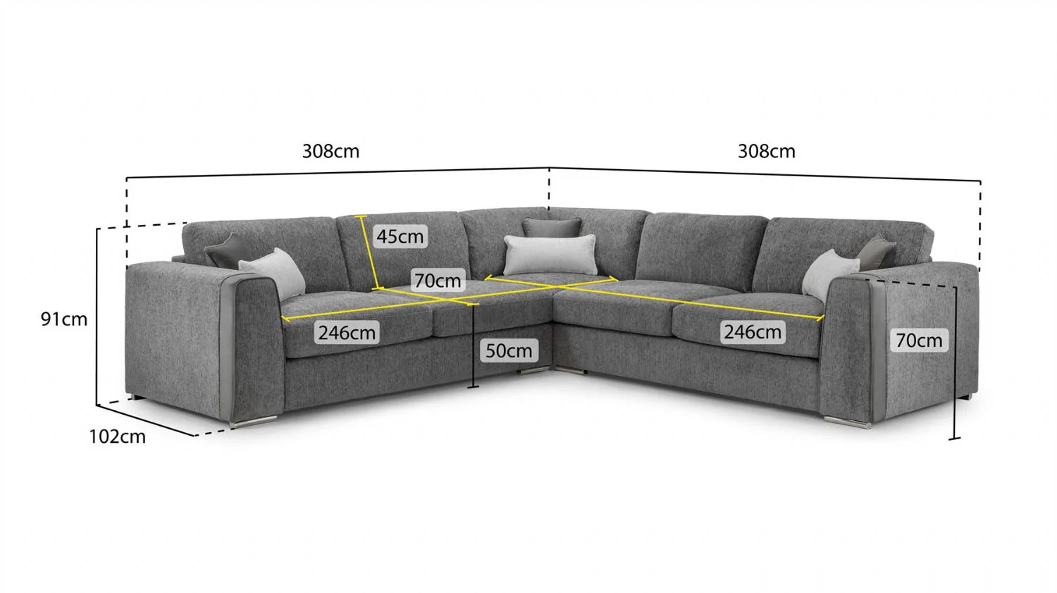 Grey Chenille Fabric Large Corner Sofa - Image 3